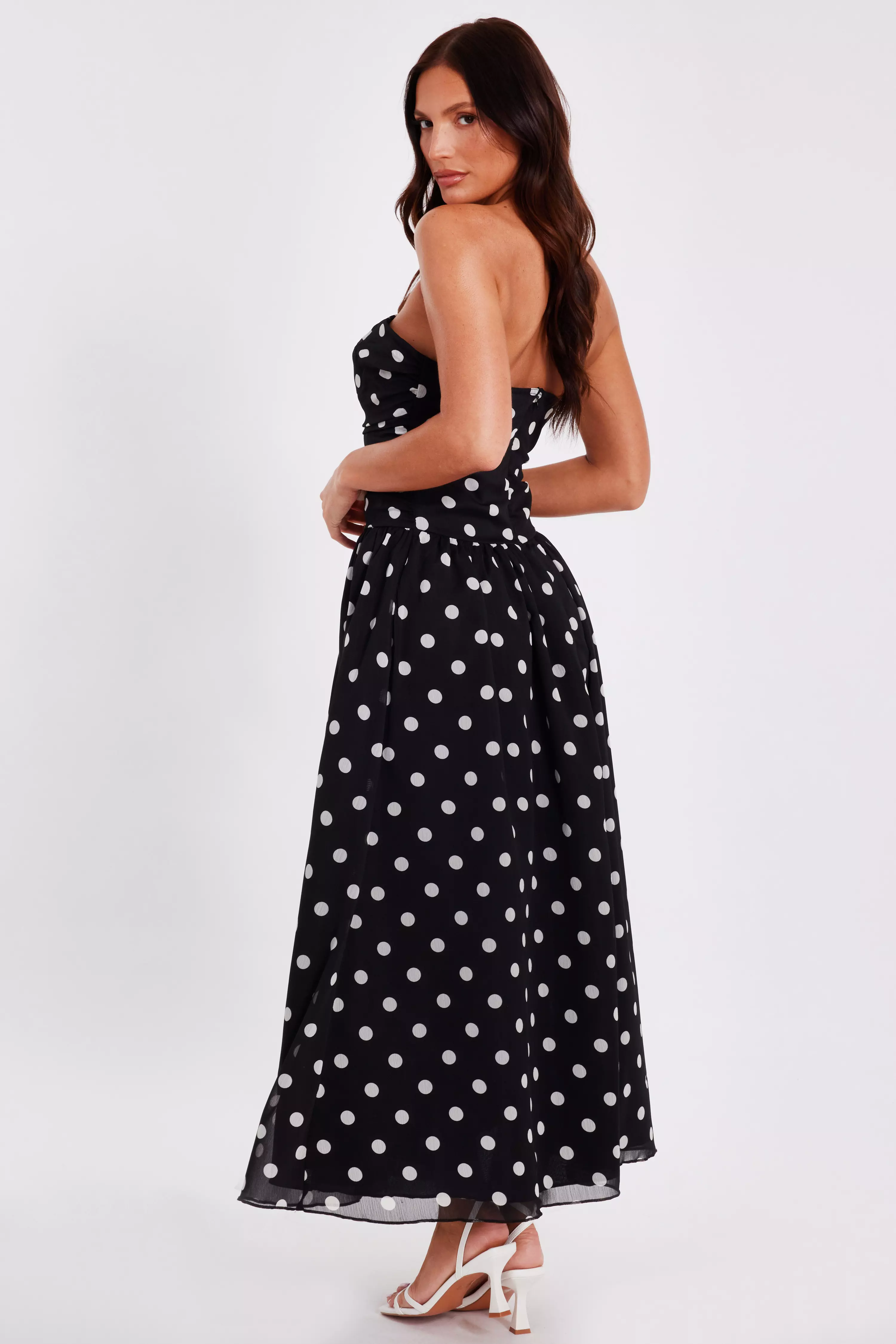 Black Chiffon Polka Dot Midi Dress
