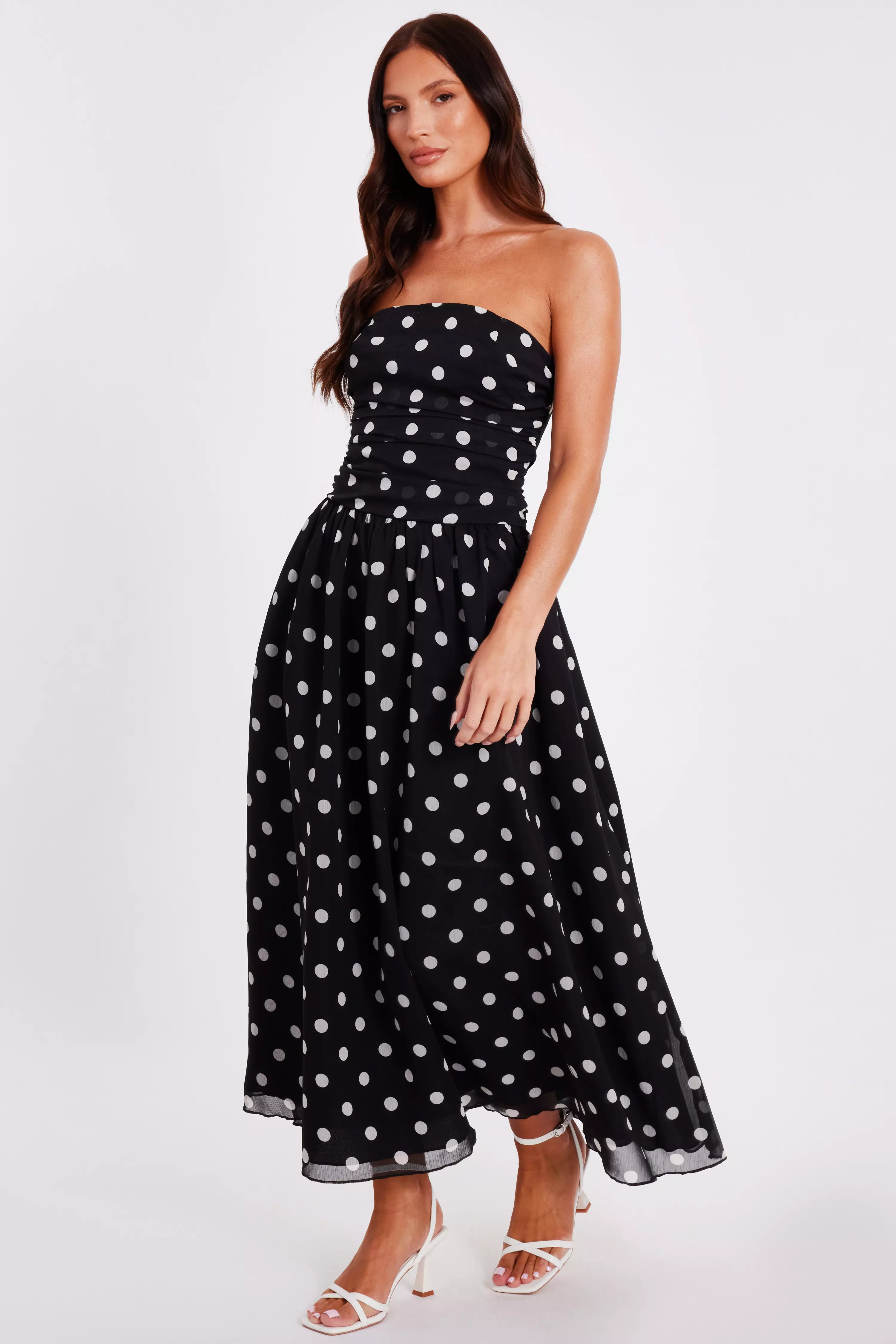Black Chiffon Polka Dot Midi Dress