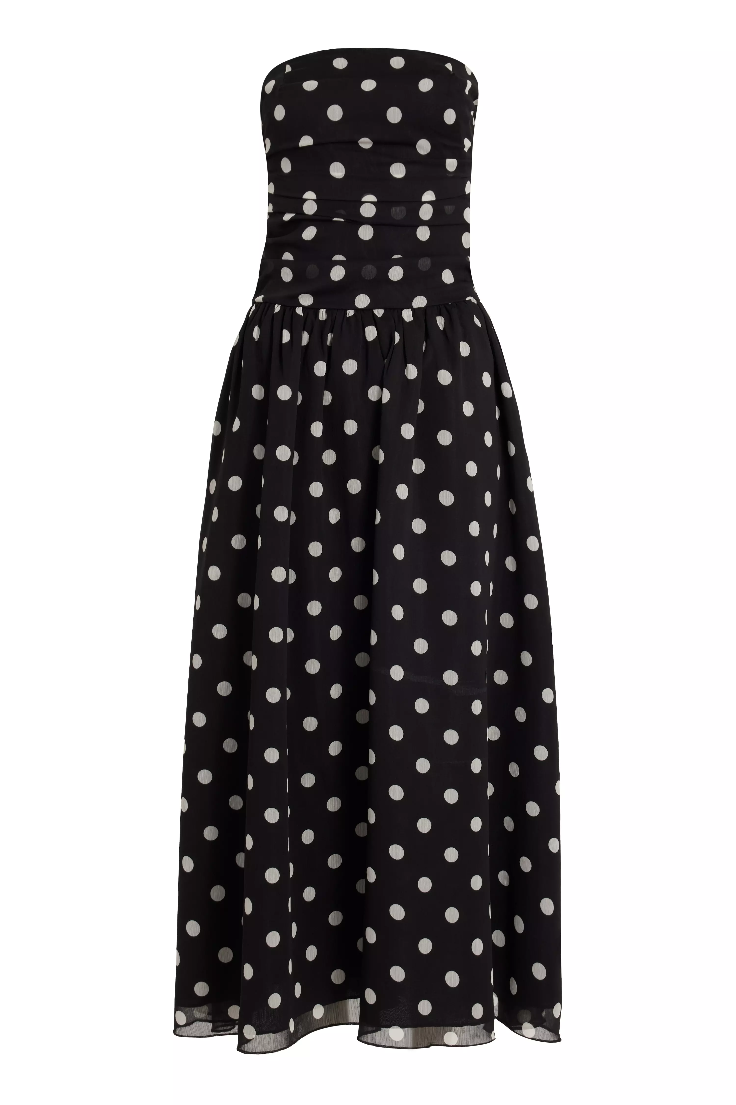 Black Chiffon Polka Dot Midi Dress