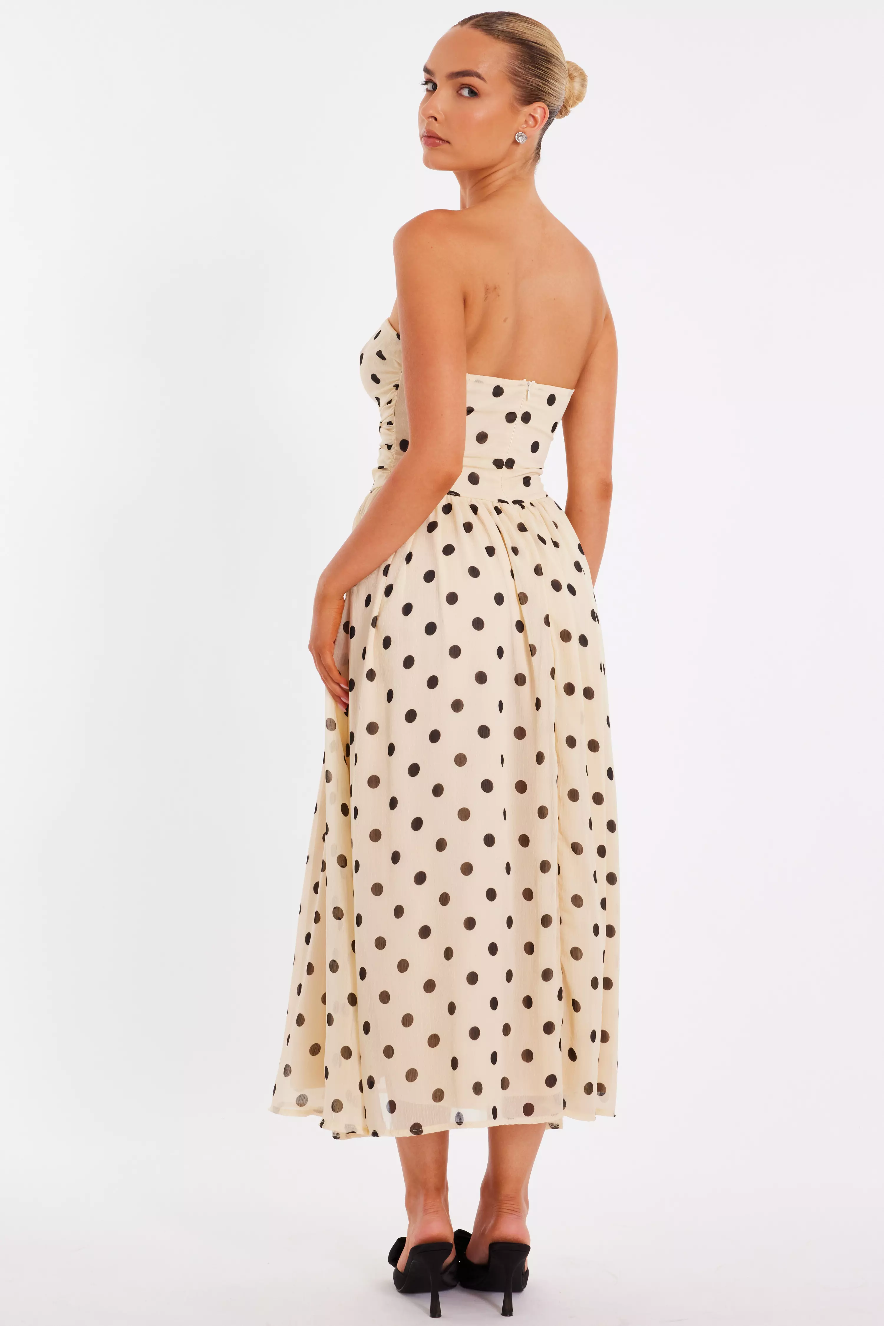 Stone Chiffon Polka Dot Midi Dress