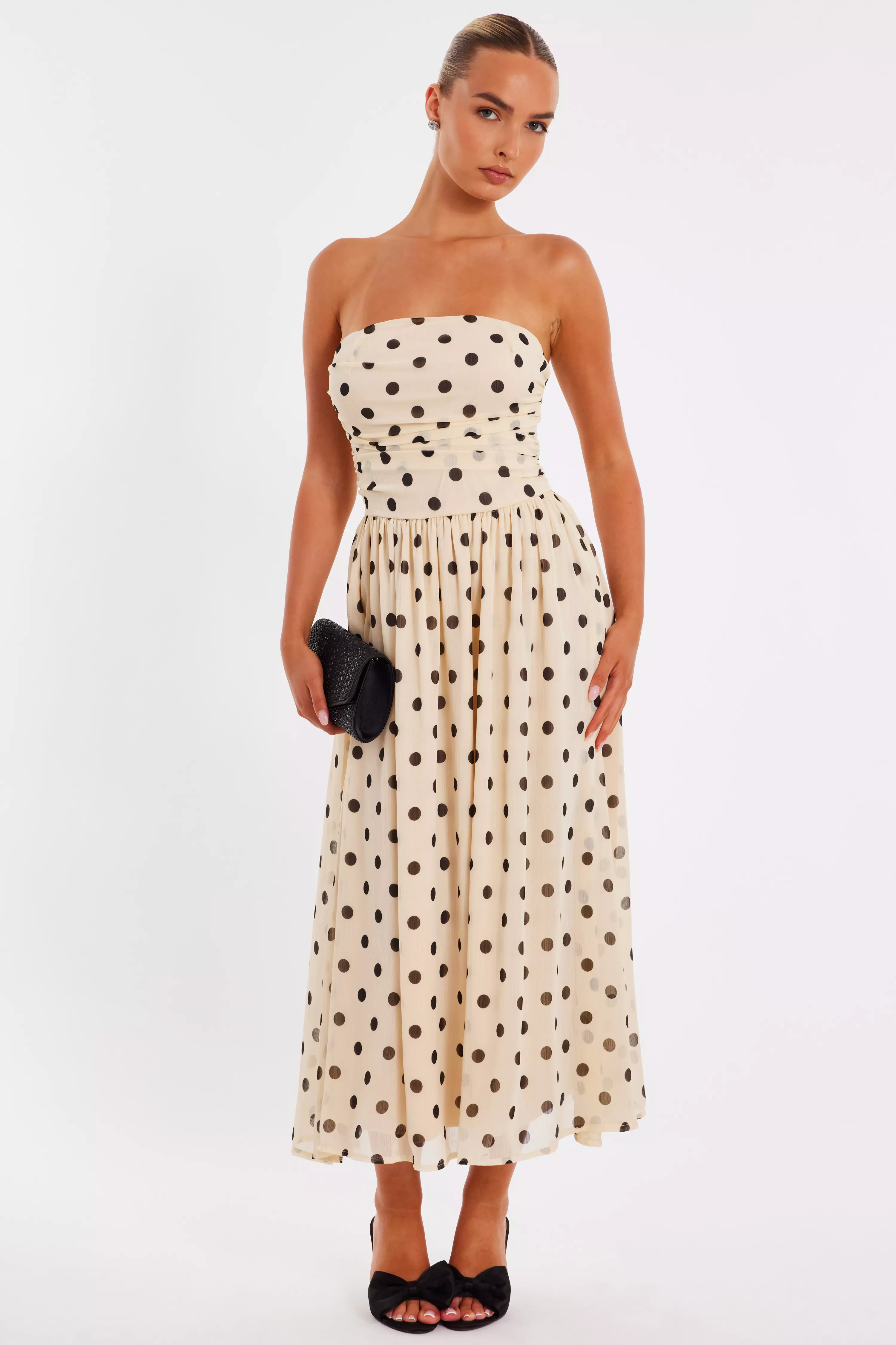 Stone Chiffon Polka Dot Midi Dress