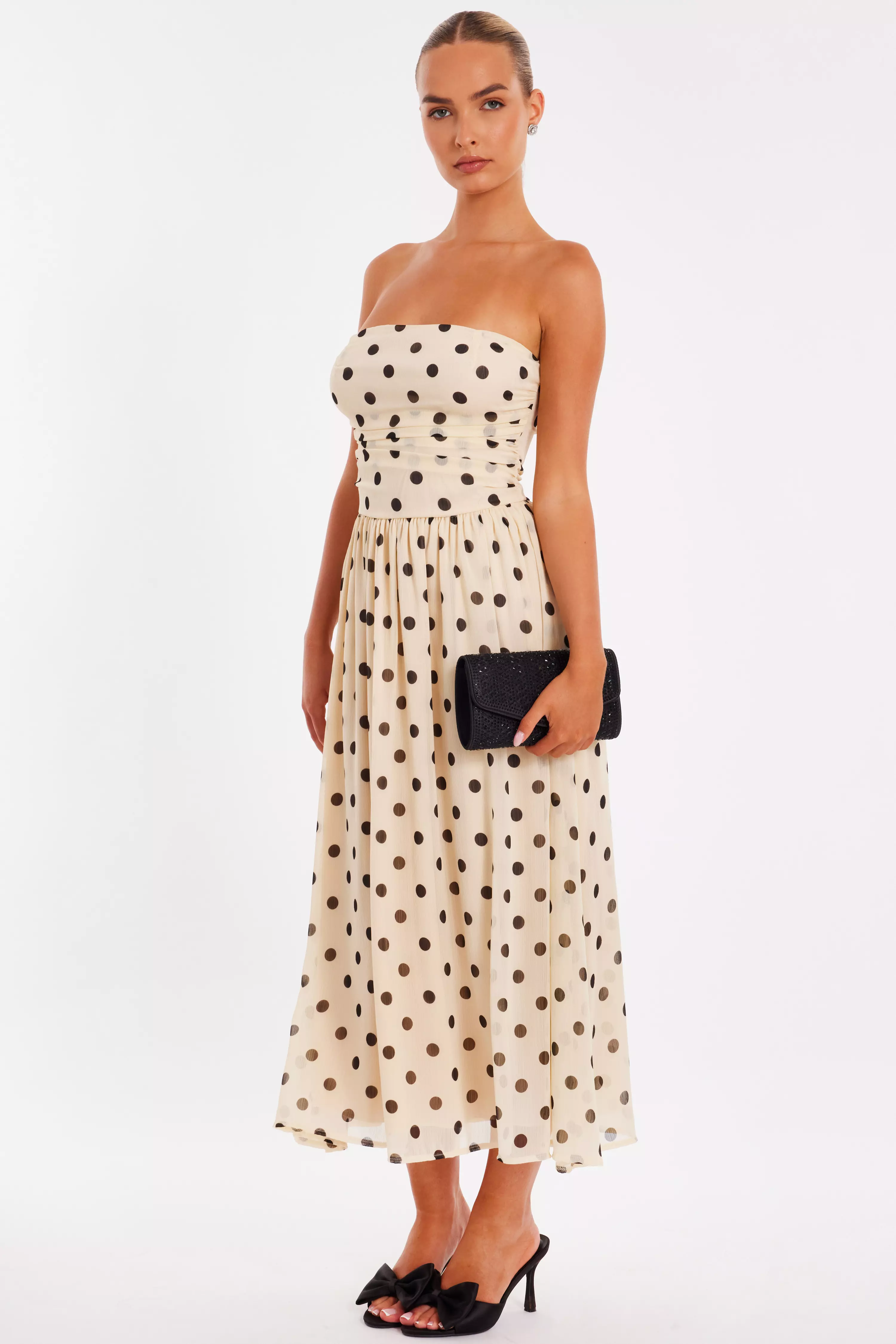 Stone Chiffon Polka Dot Midi Dress