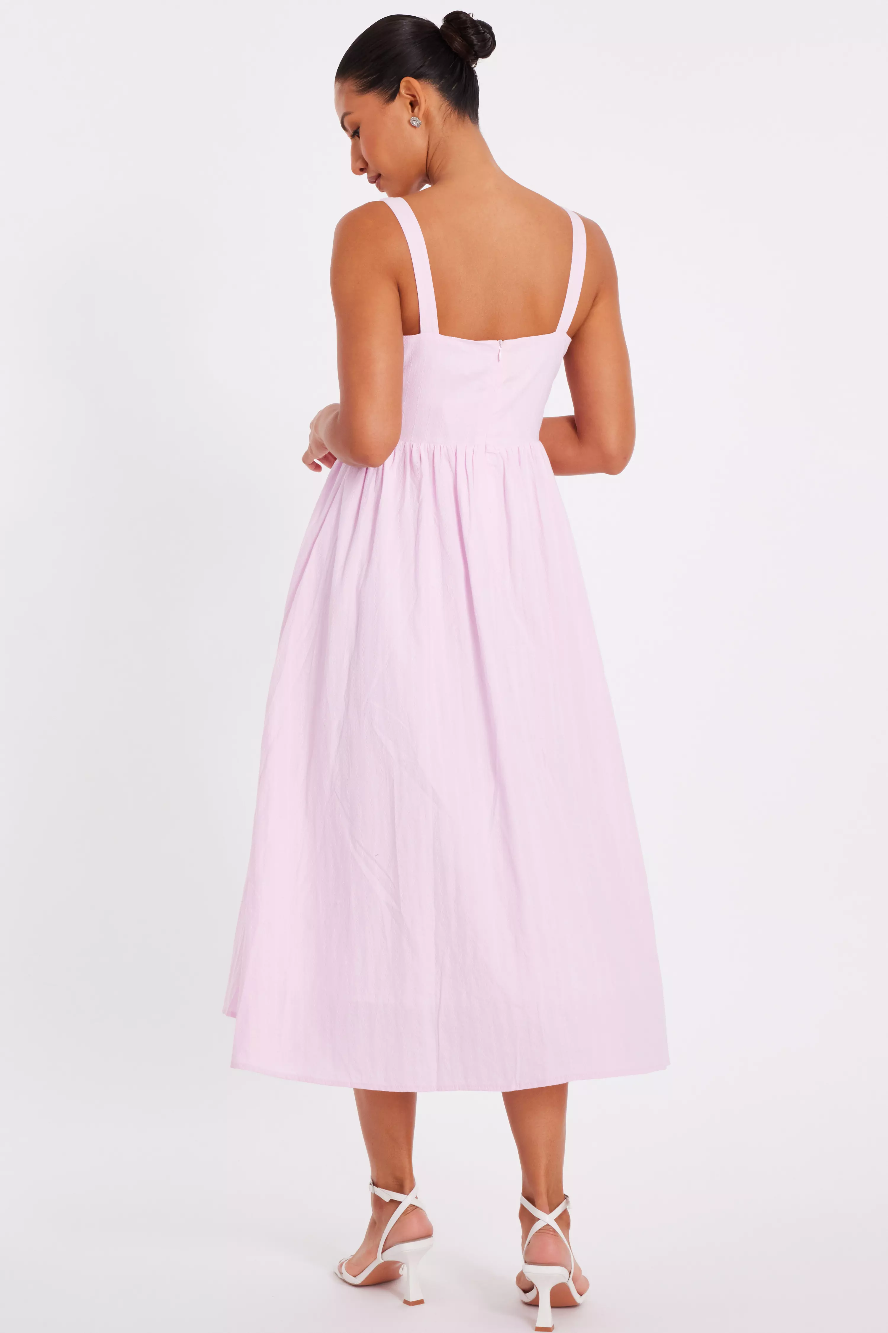 Pink Woven Textured Midaxi Dress
