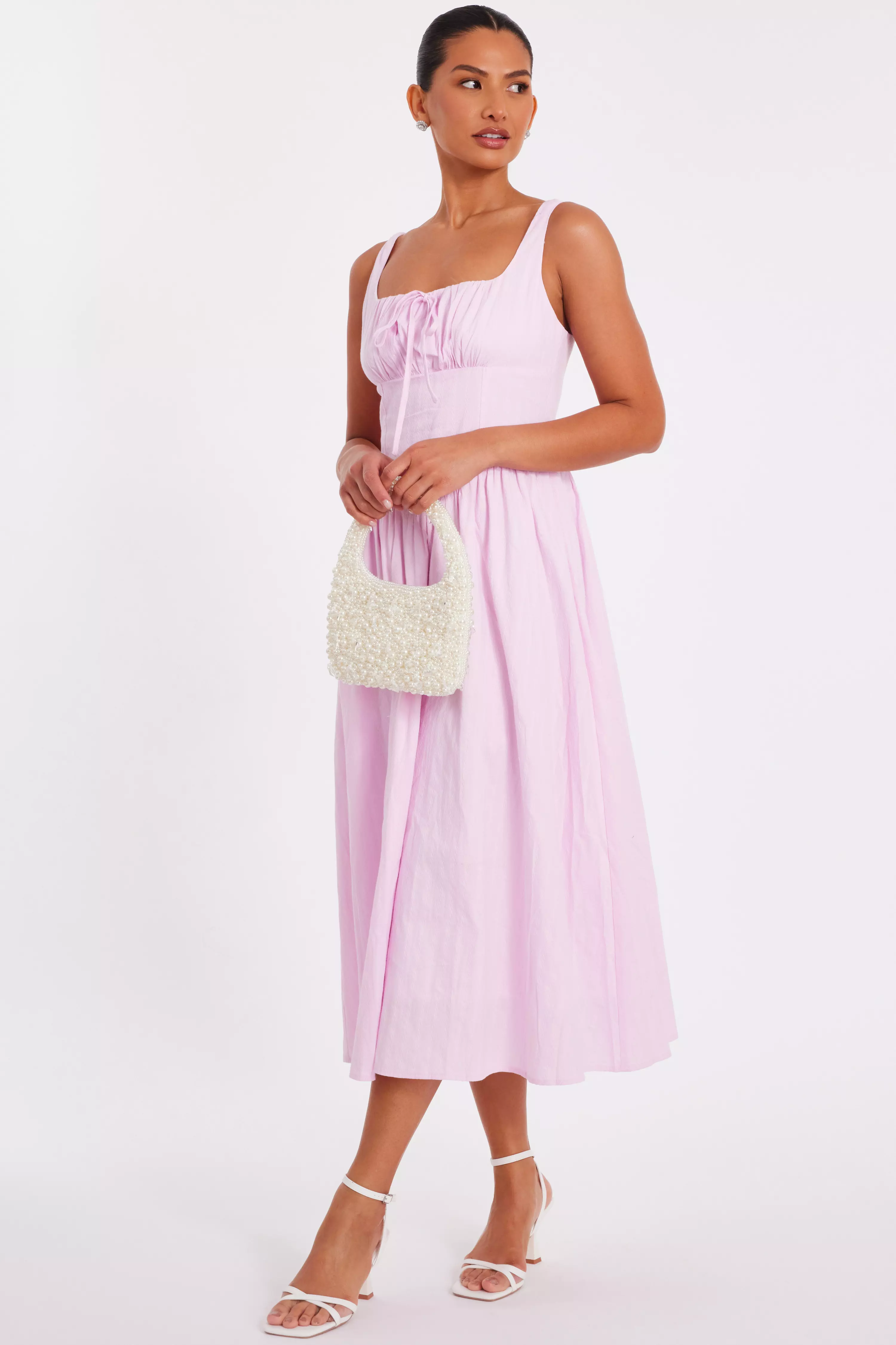 Pink Woven Textured Midaxi Dress