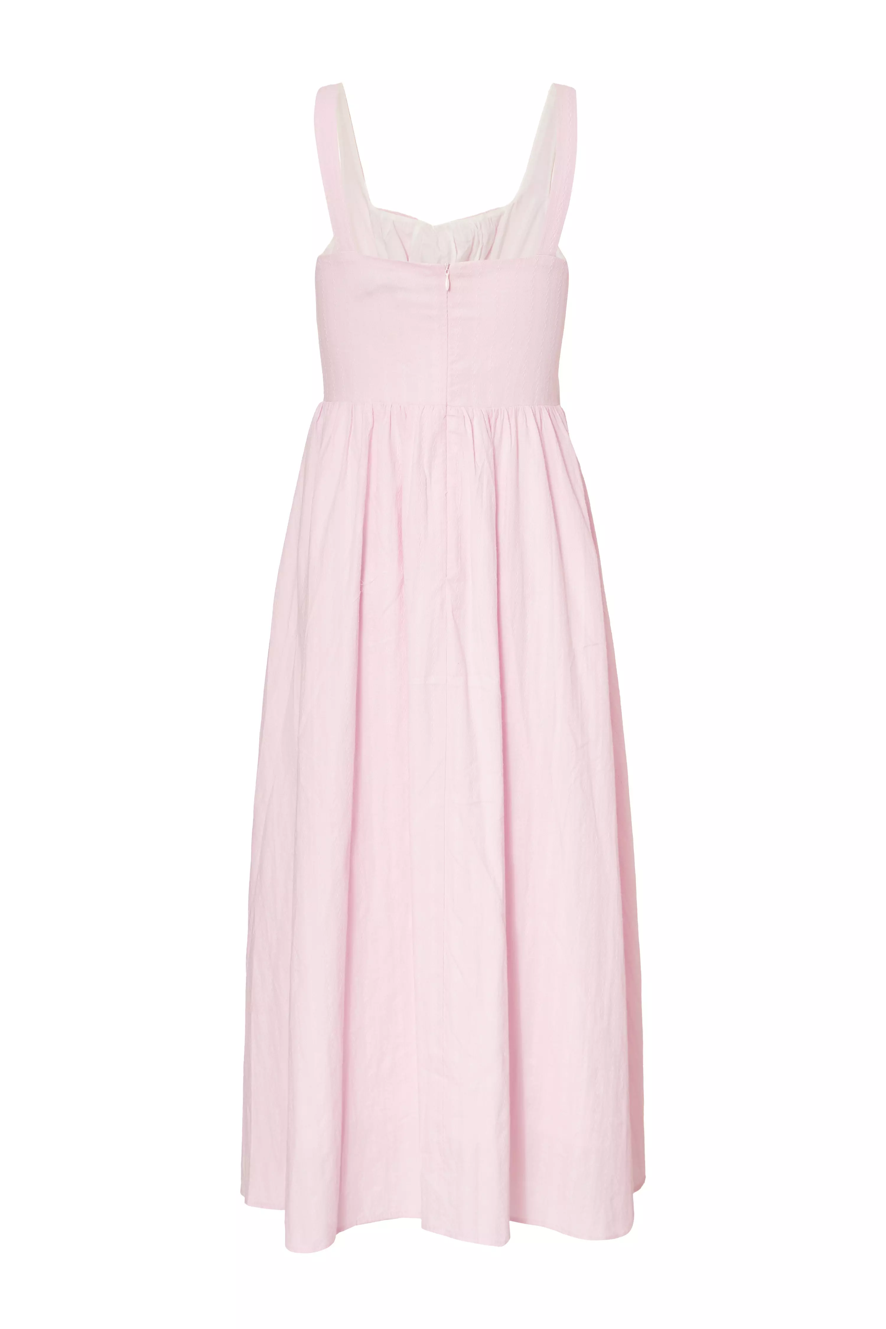 Pink Woven Textured Midaxi Dress