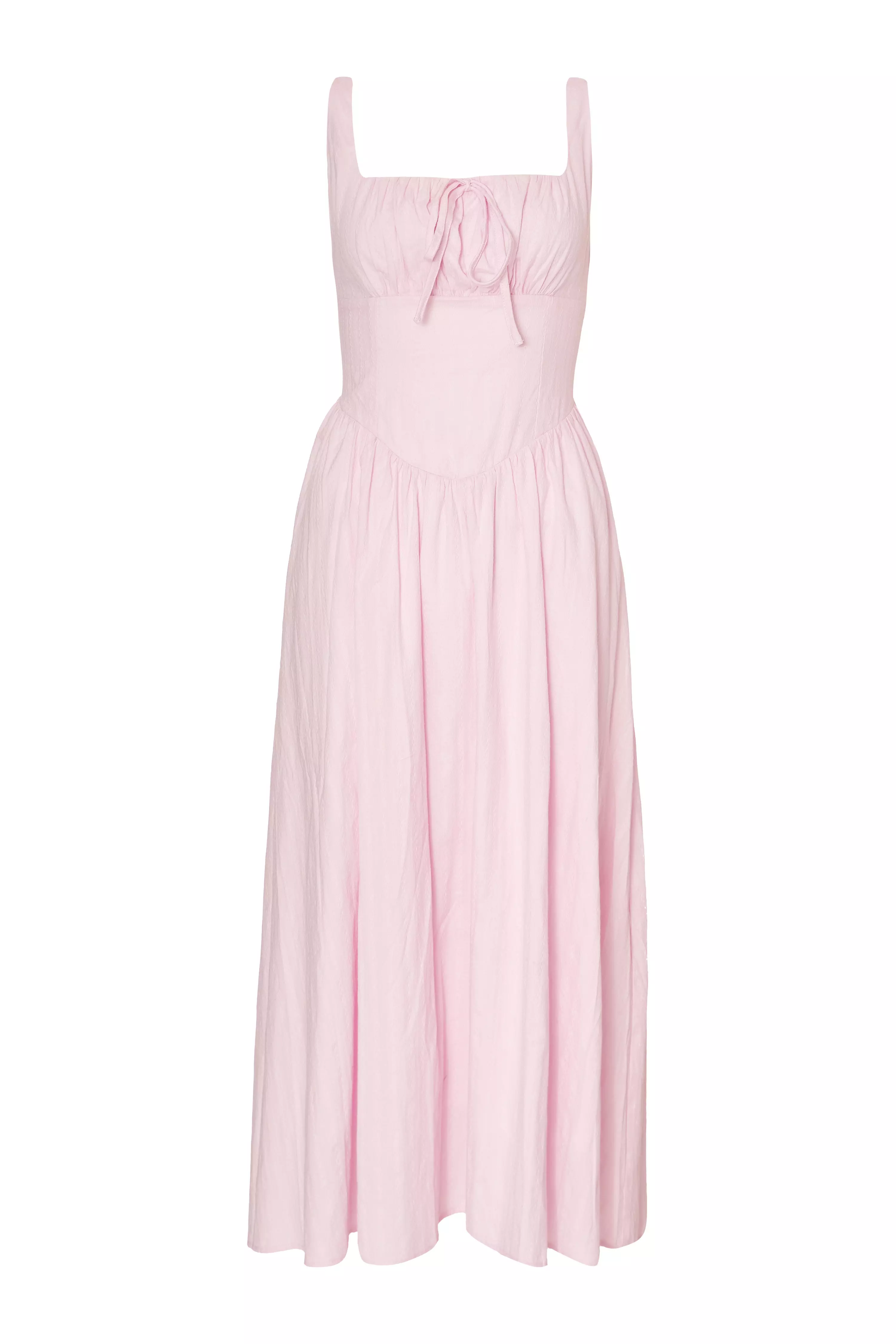 Pink Woven Textured Midaxi Dress