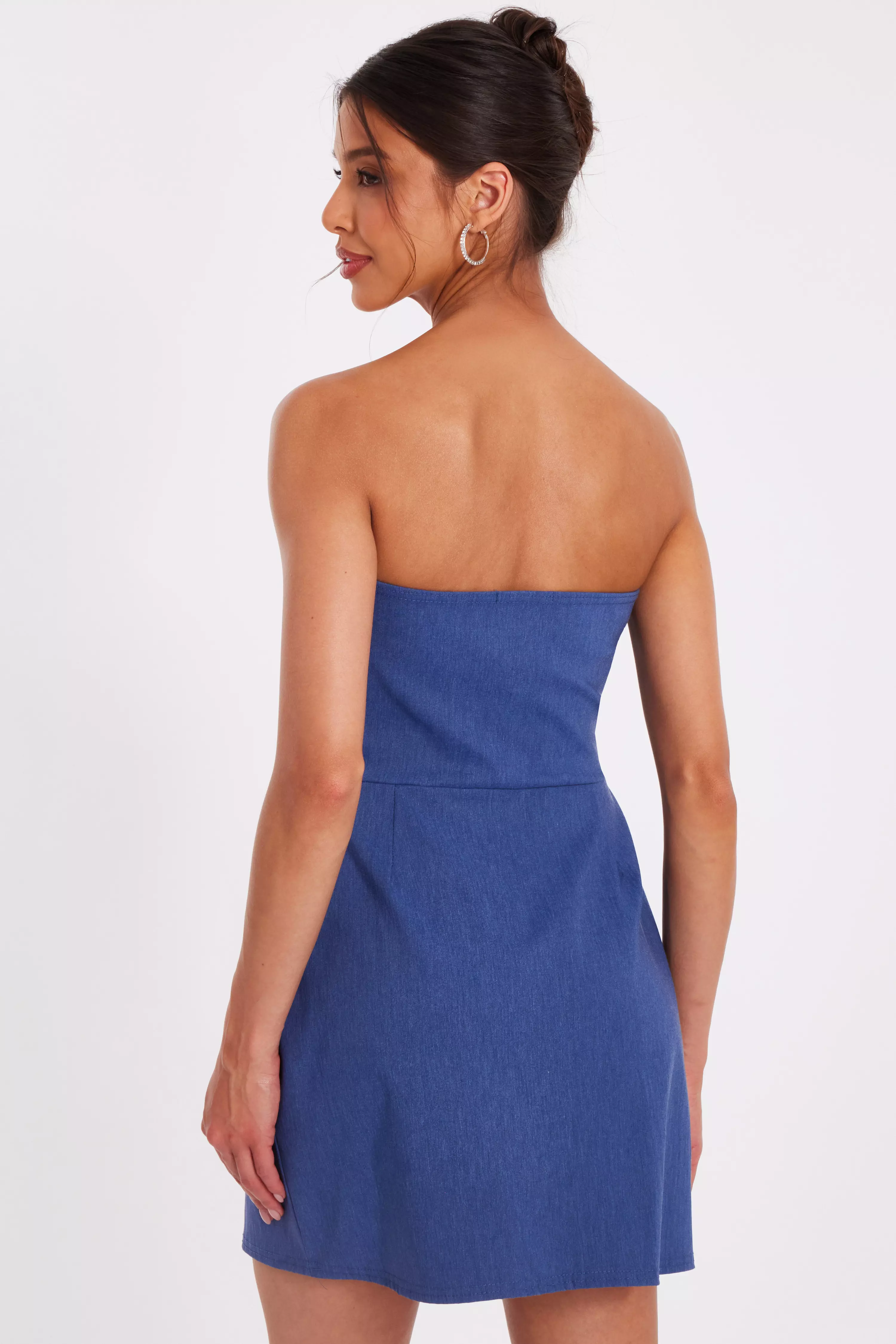 Blue Denim Bandeau Mini Dress