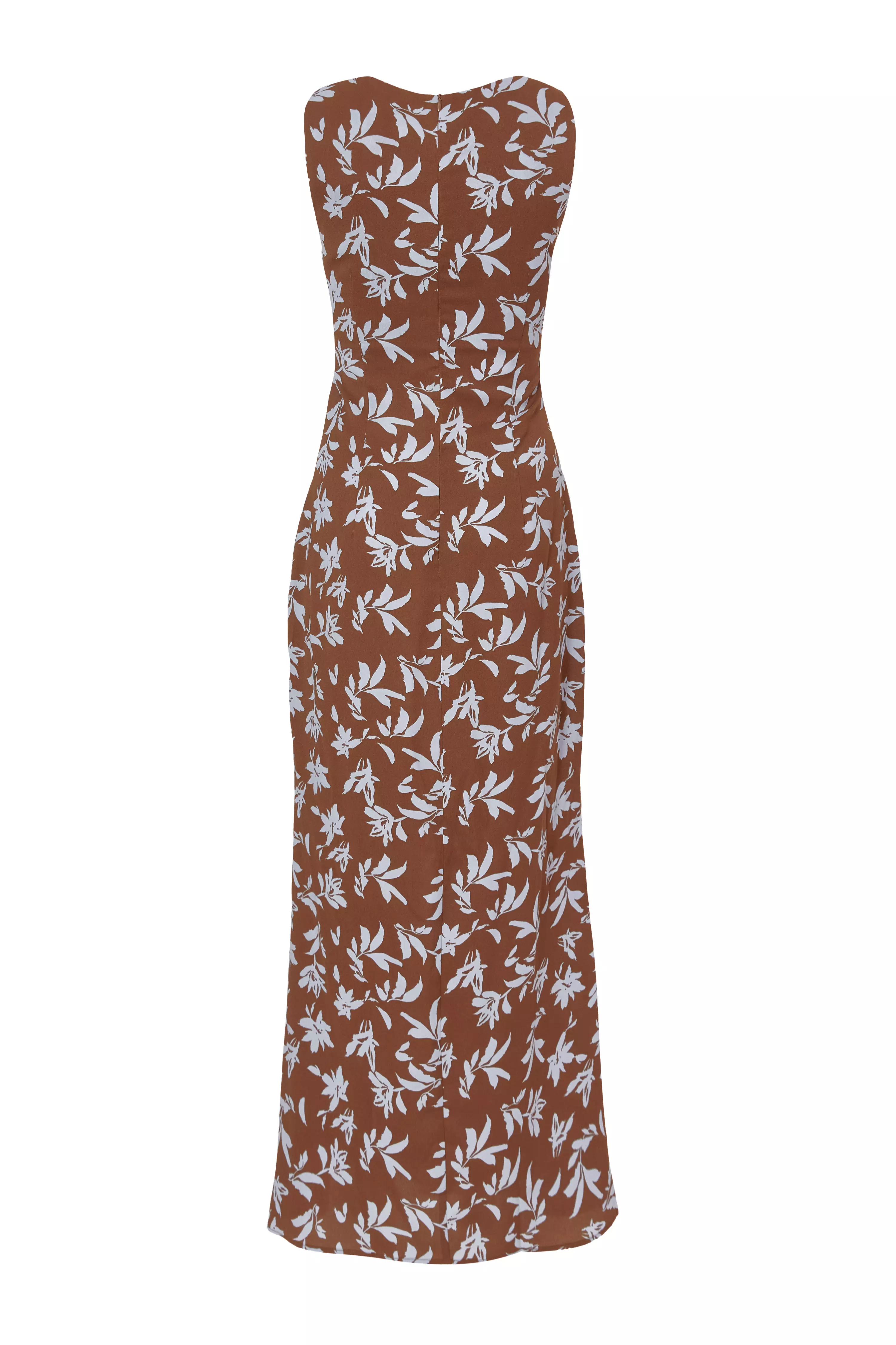 Brown Woven Floral Midaxi Dress