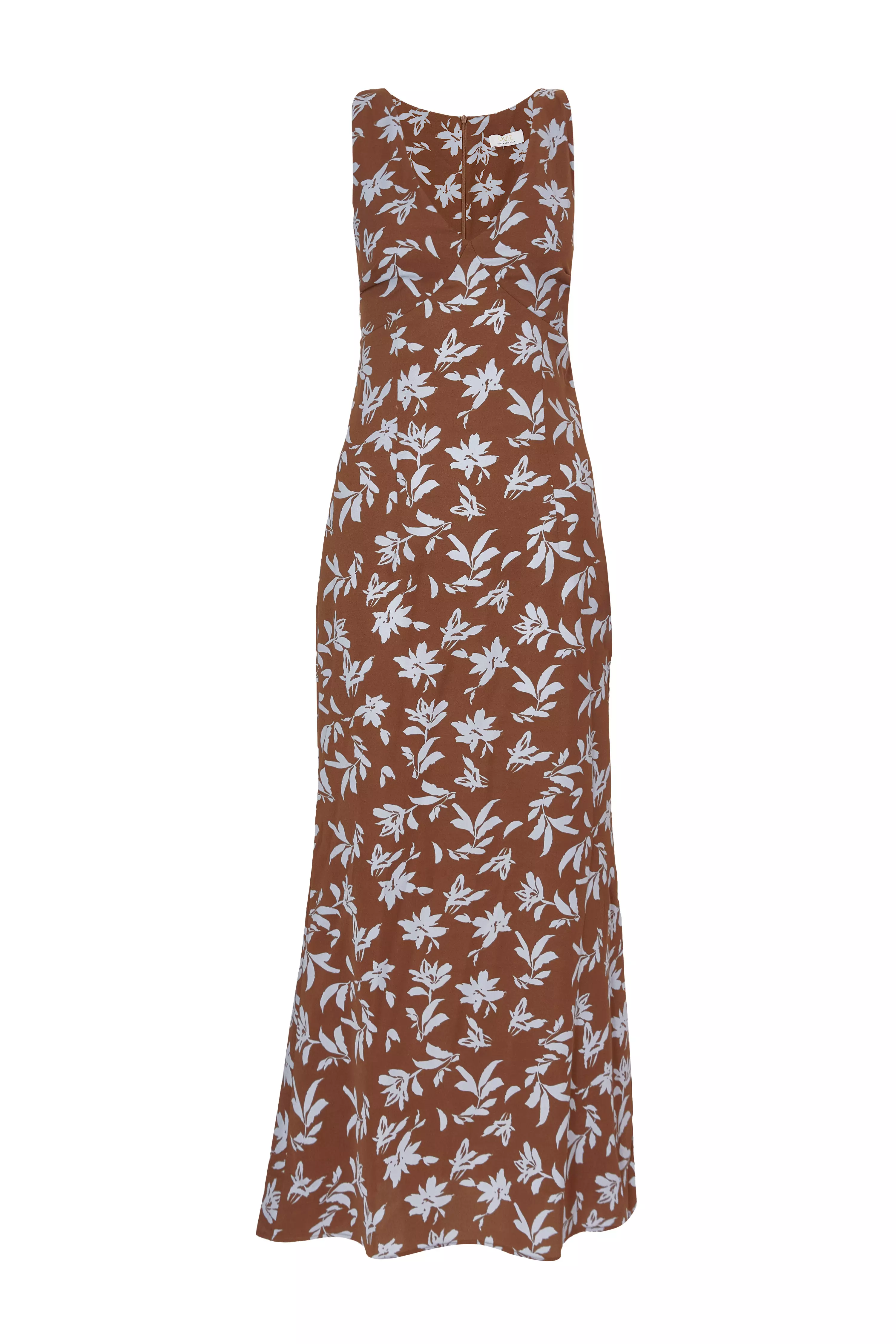 Brown Woven Floral Midaxi Dress