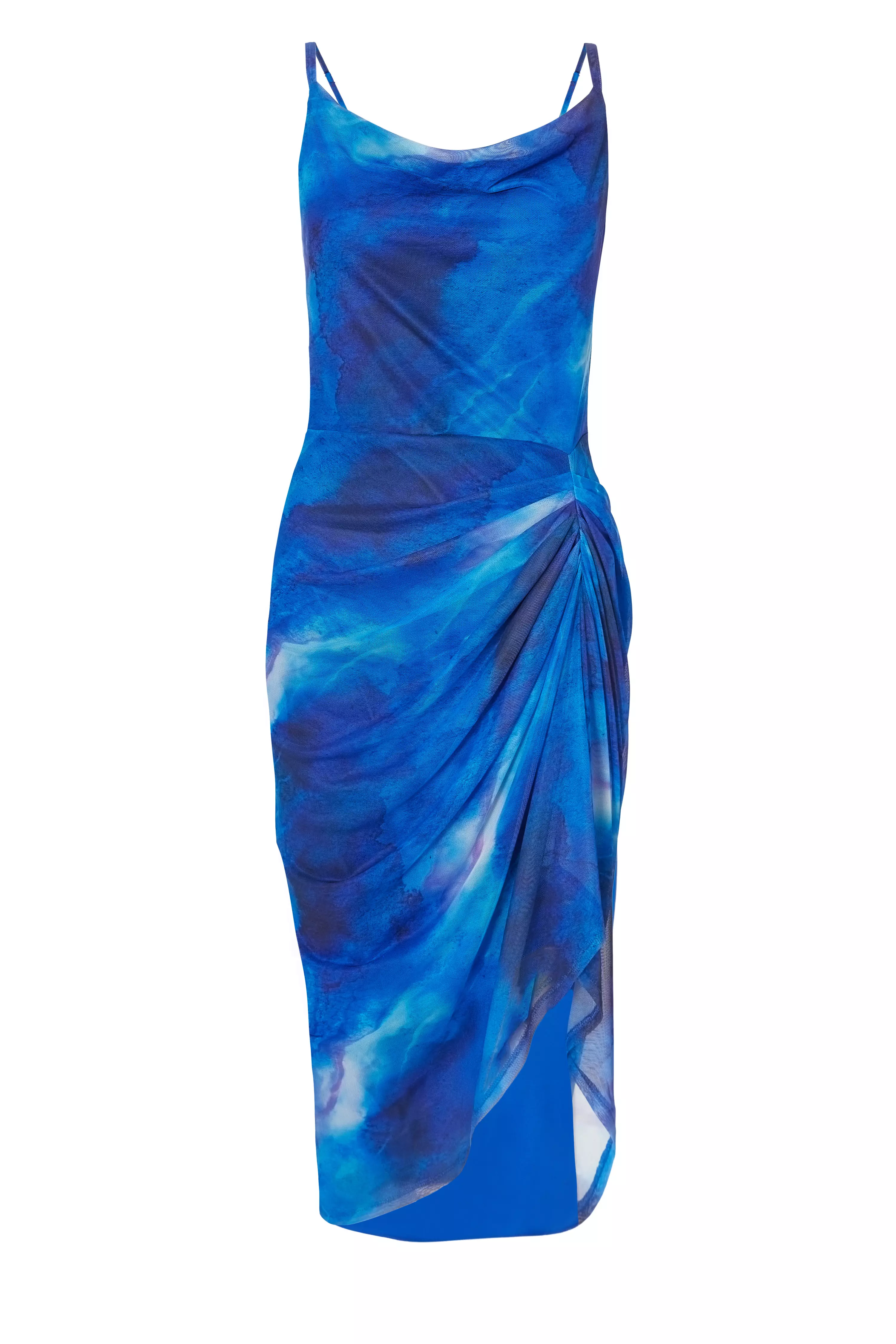 Blue Mesh Marble Midi Dress