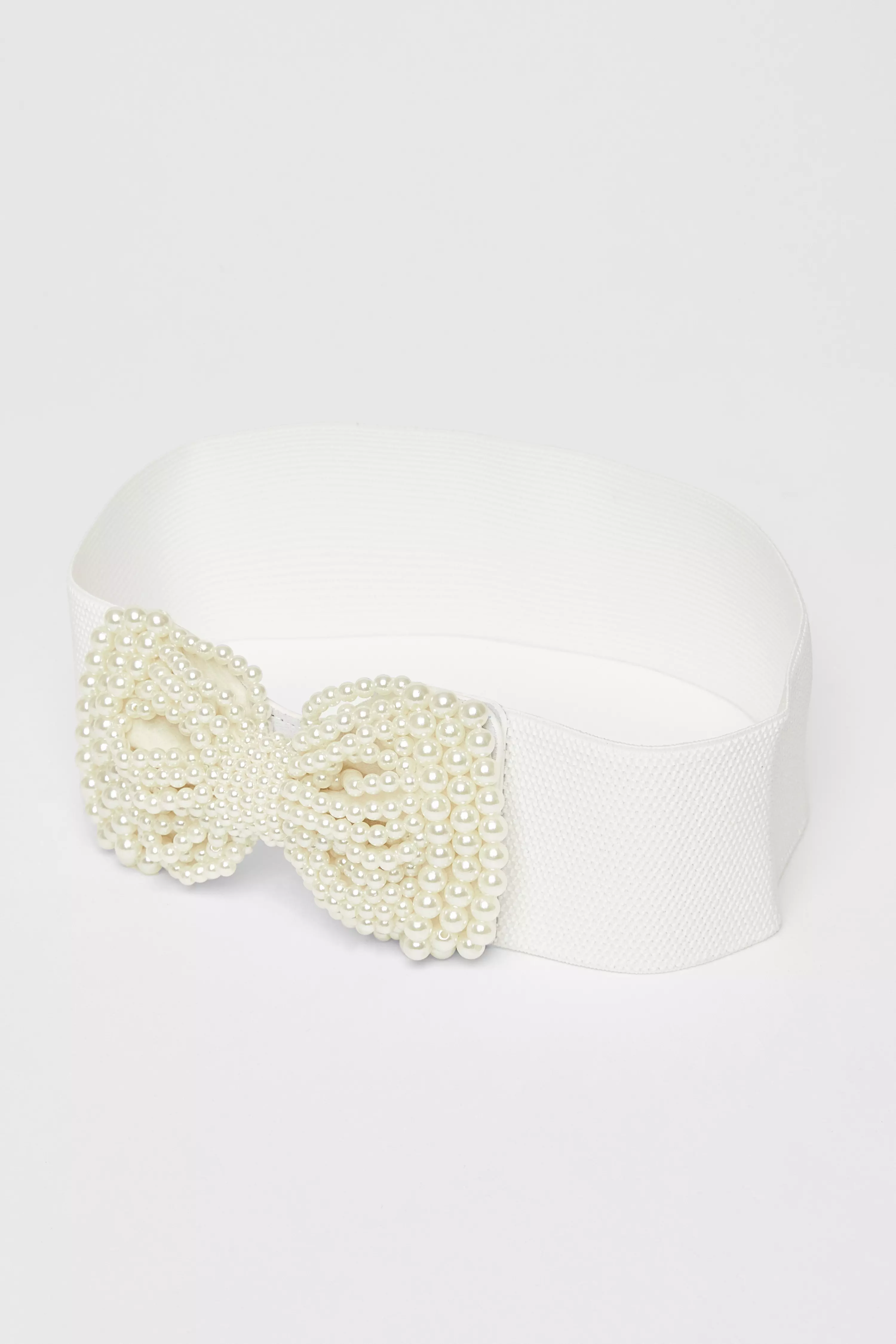 White Pearl Bow Stretch Belt