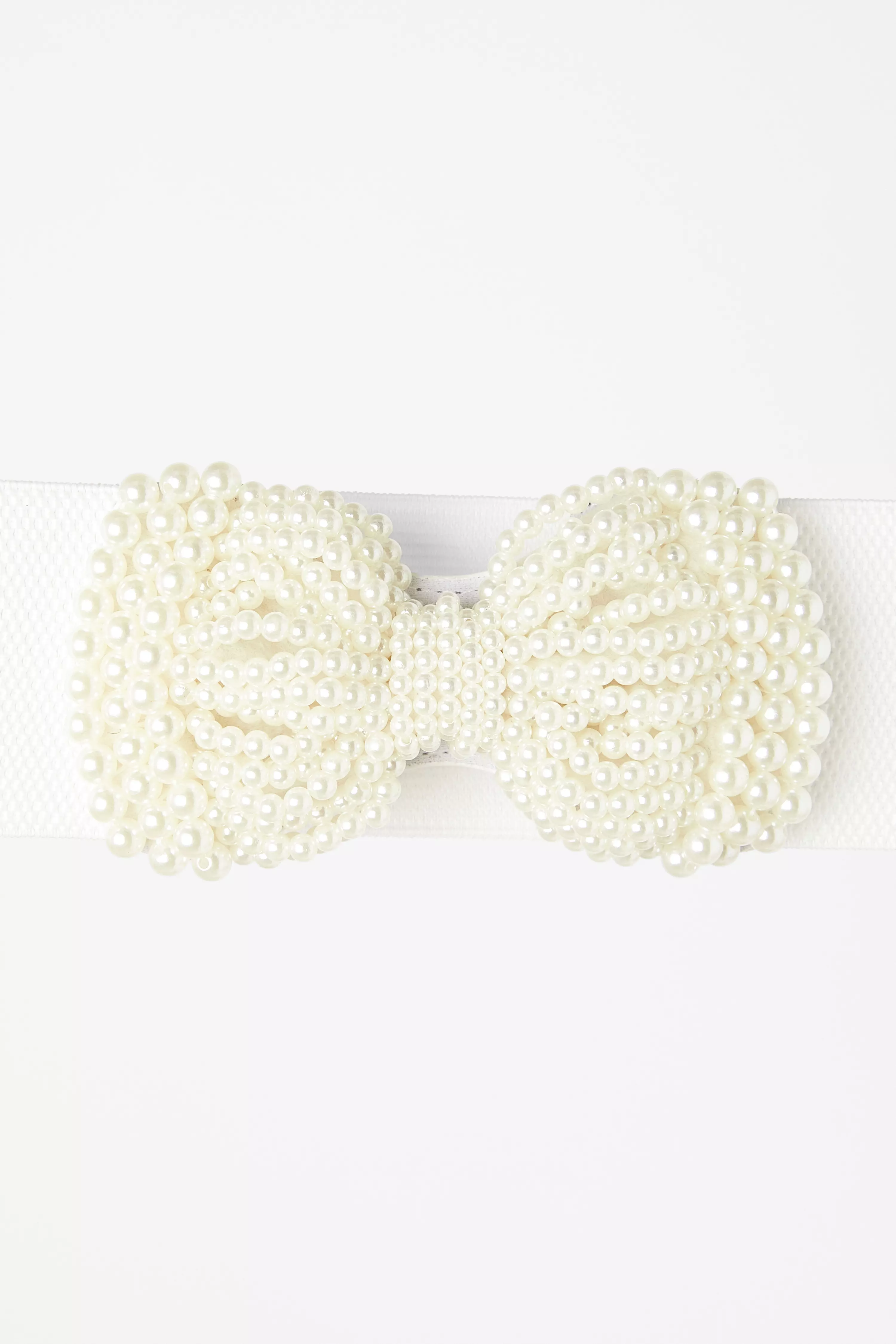 White Pearl Bow Stretch Belt