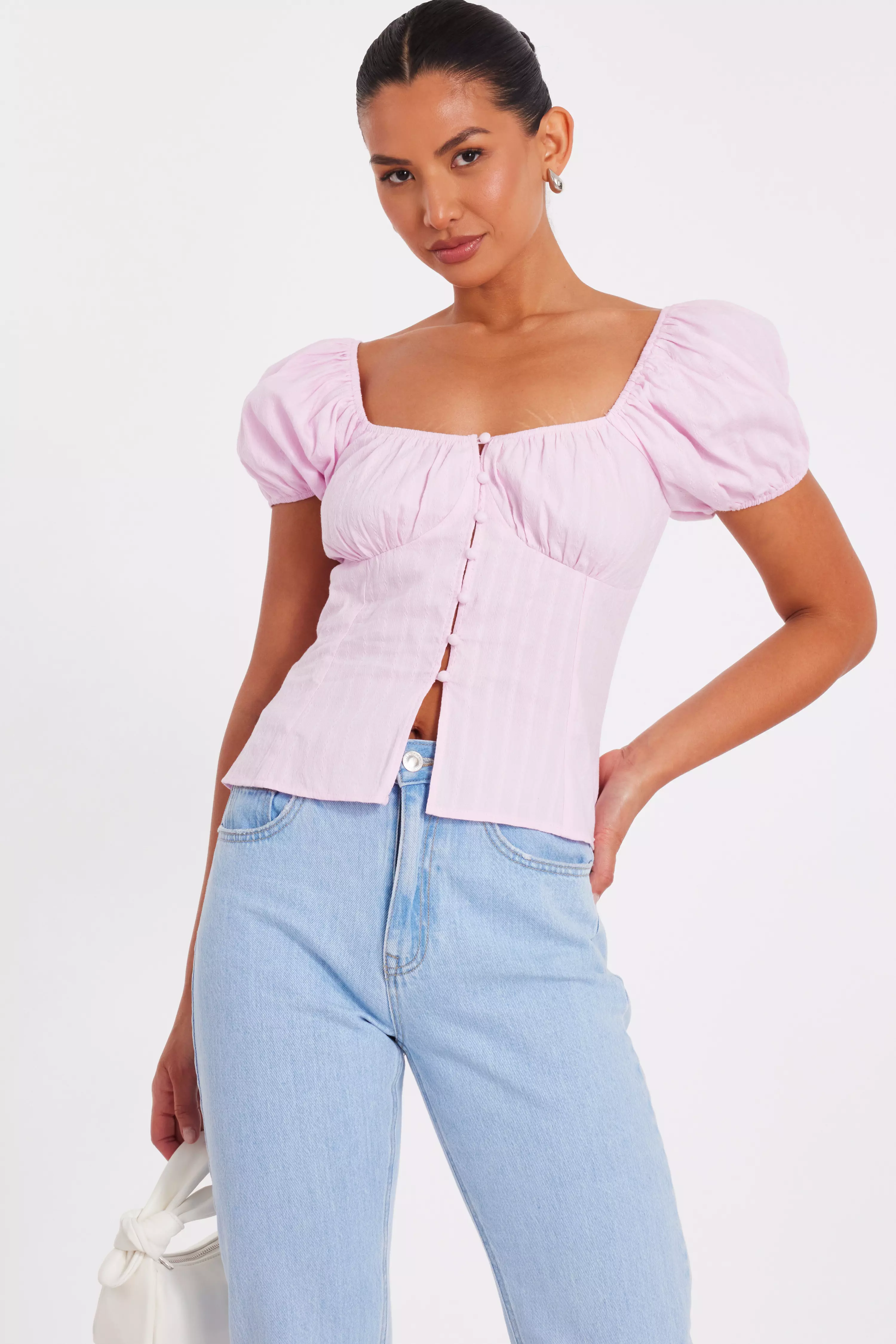 Baby Pink Button Front Top