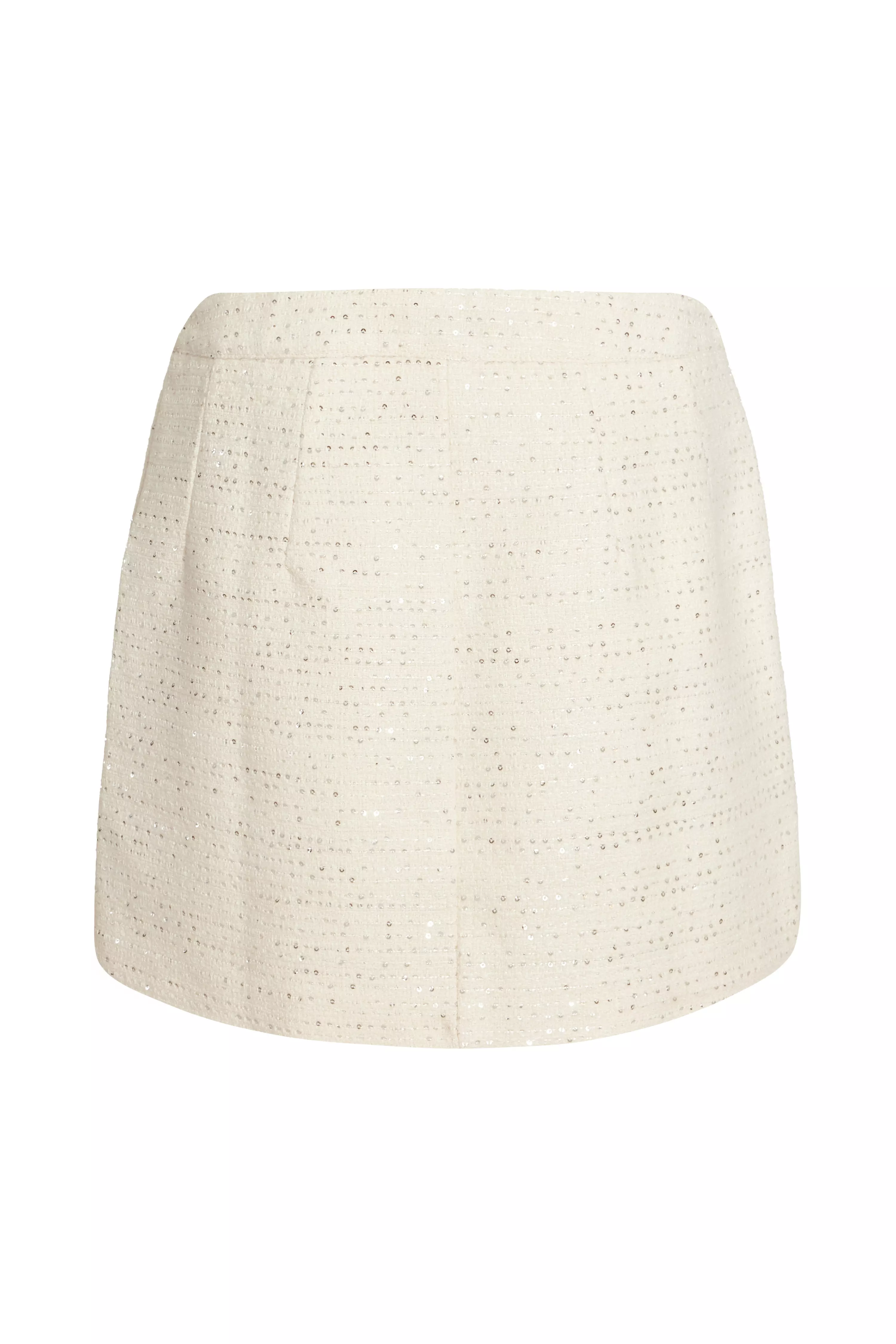 Cream Boucle Sequin Mini Skirt