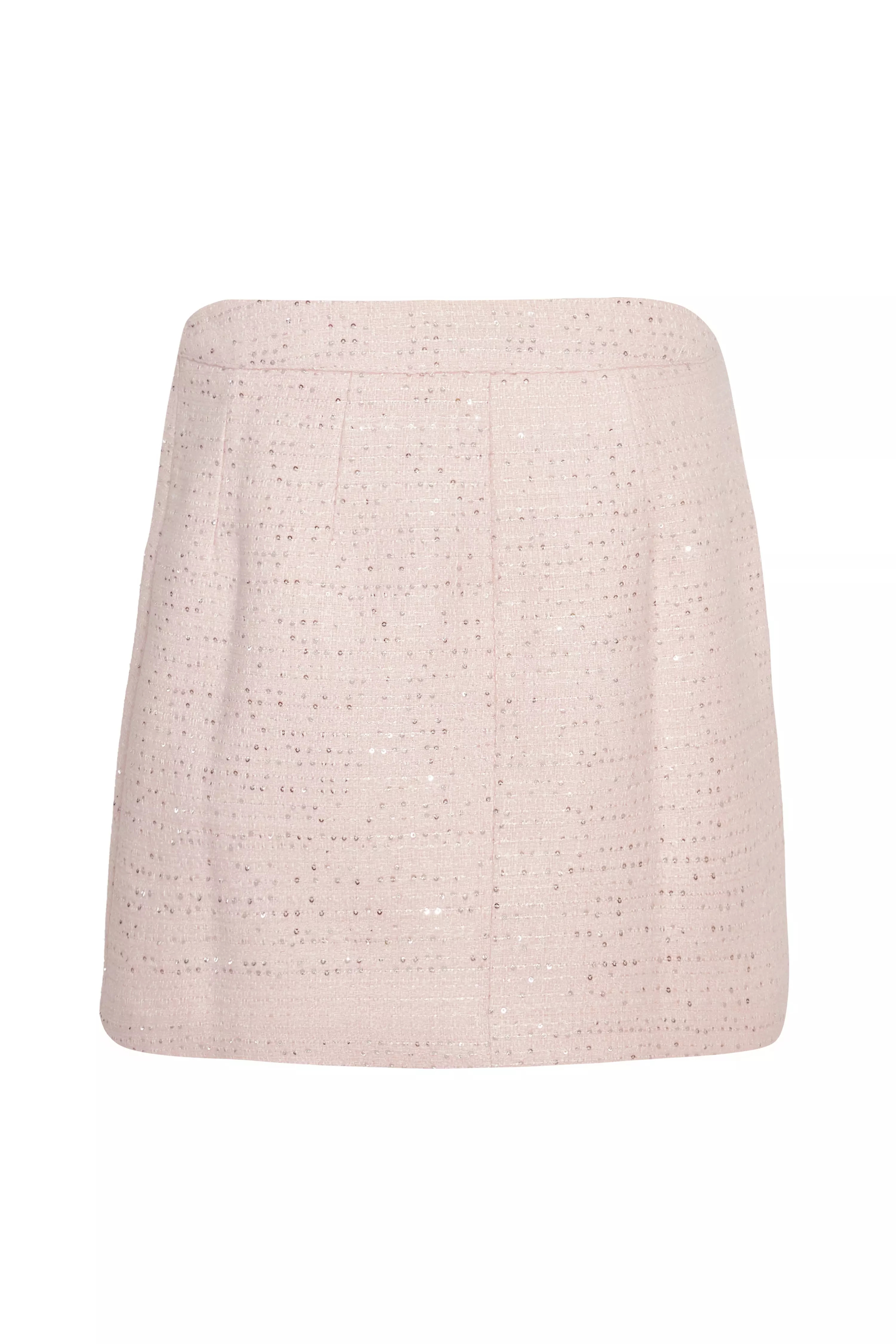 Pink Boucle Sequin Mini Skirt