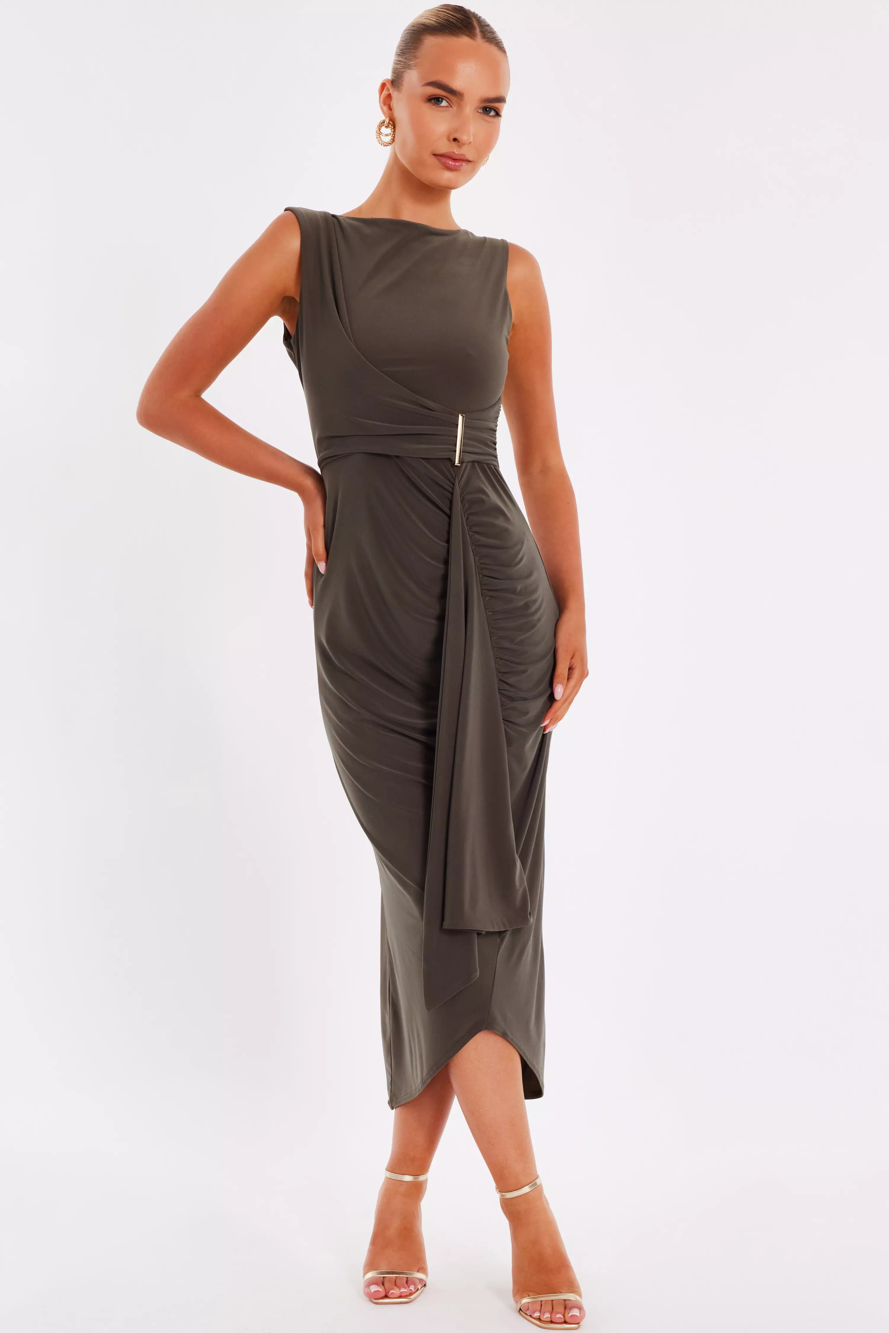 Olive Wrap Midaxi Dress
