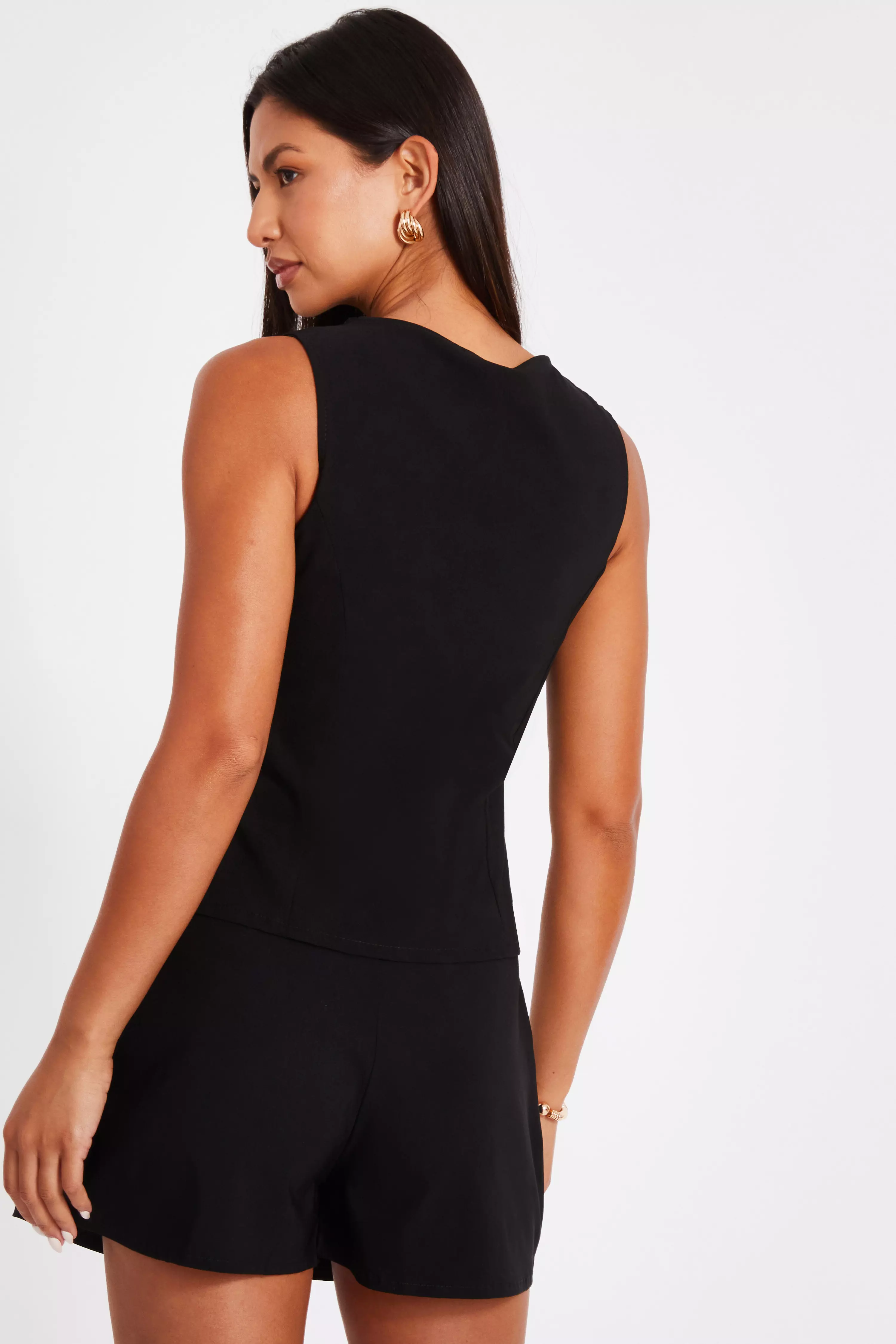 Black Button Front Waistcoat