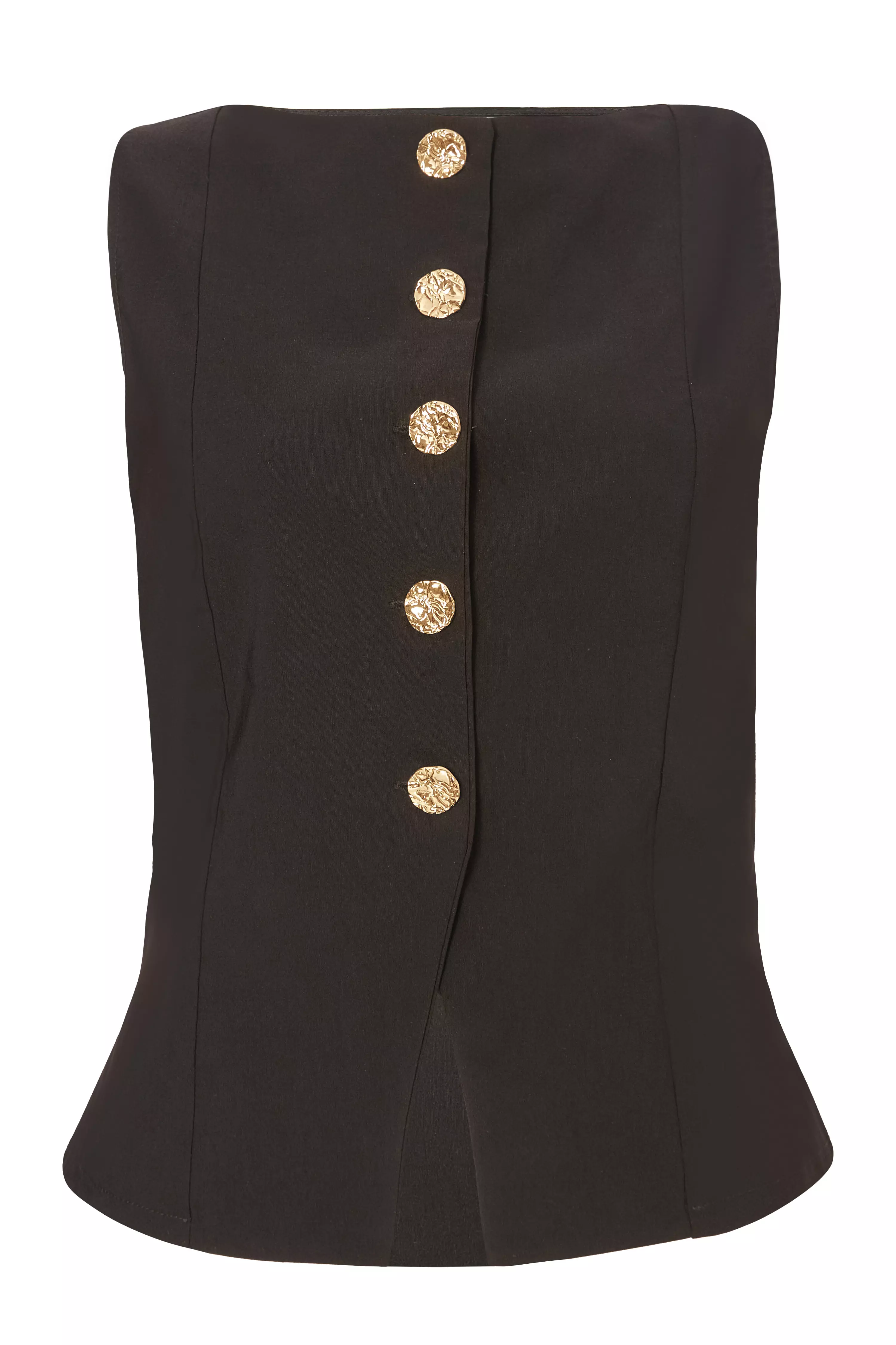 Black Button Front Waistcoat