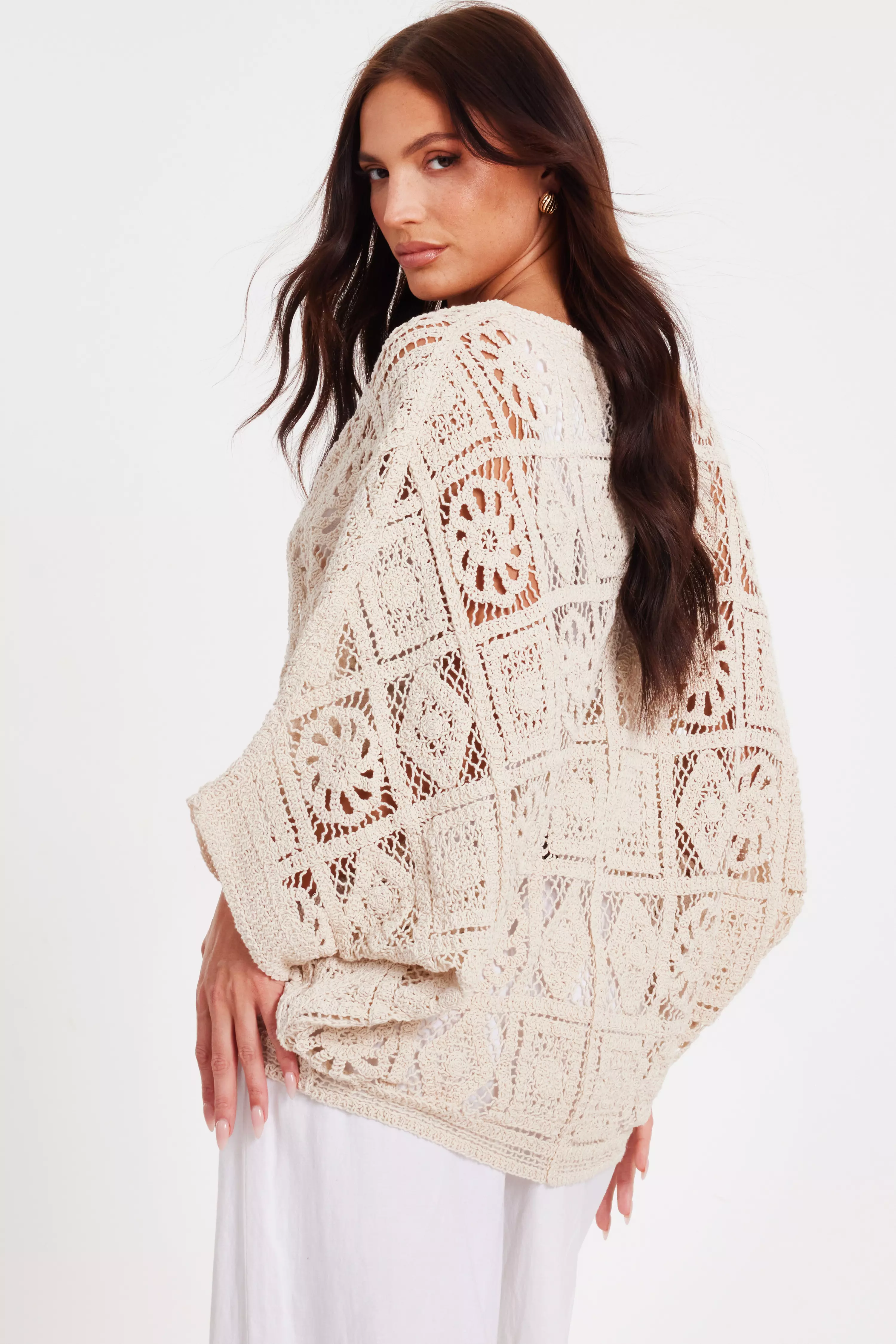 Stone Crochet Button Front Cardigan