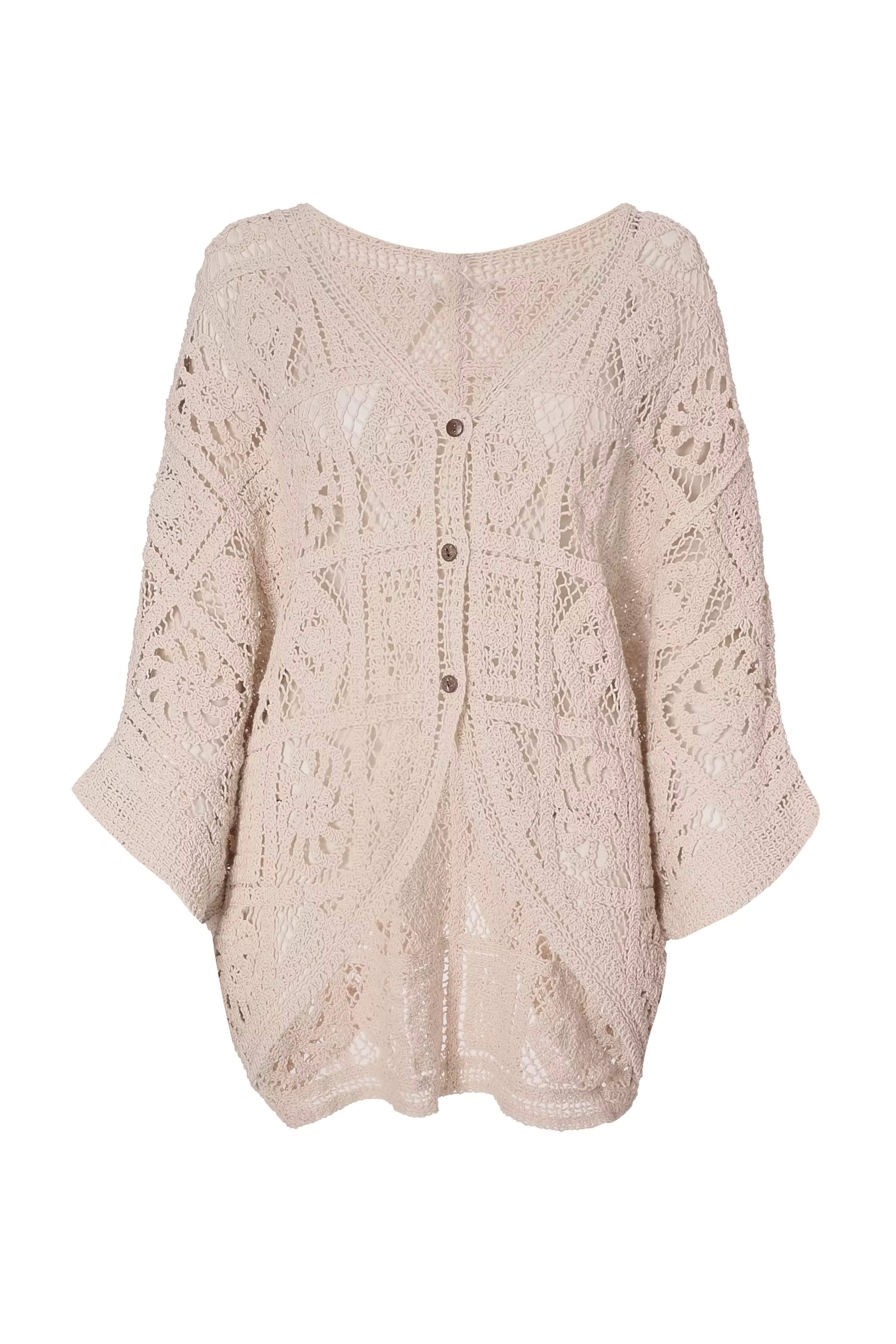 Stone Crochet Button Front Cardigan
