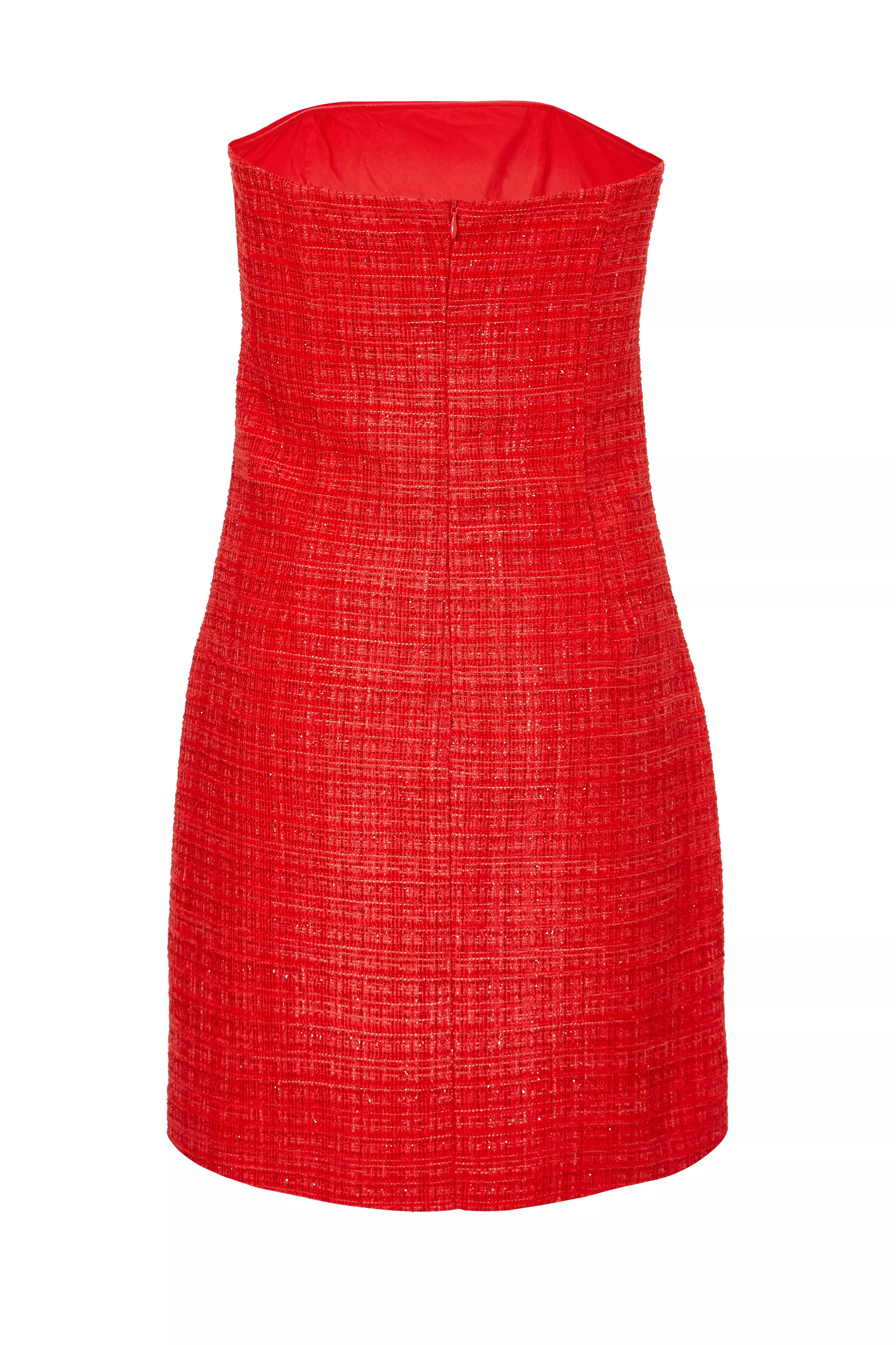 Red Boucle Bandeau Mini Dress