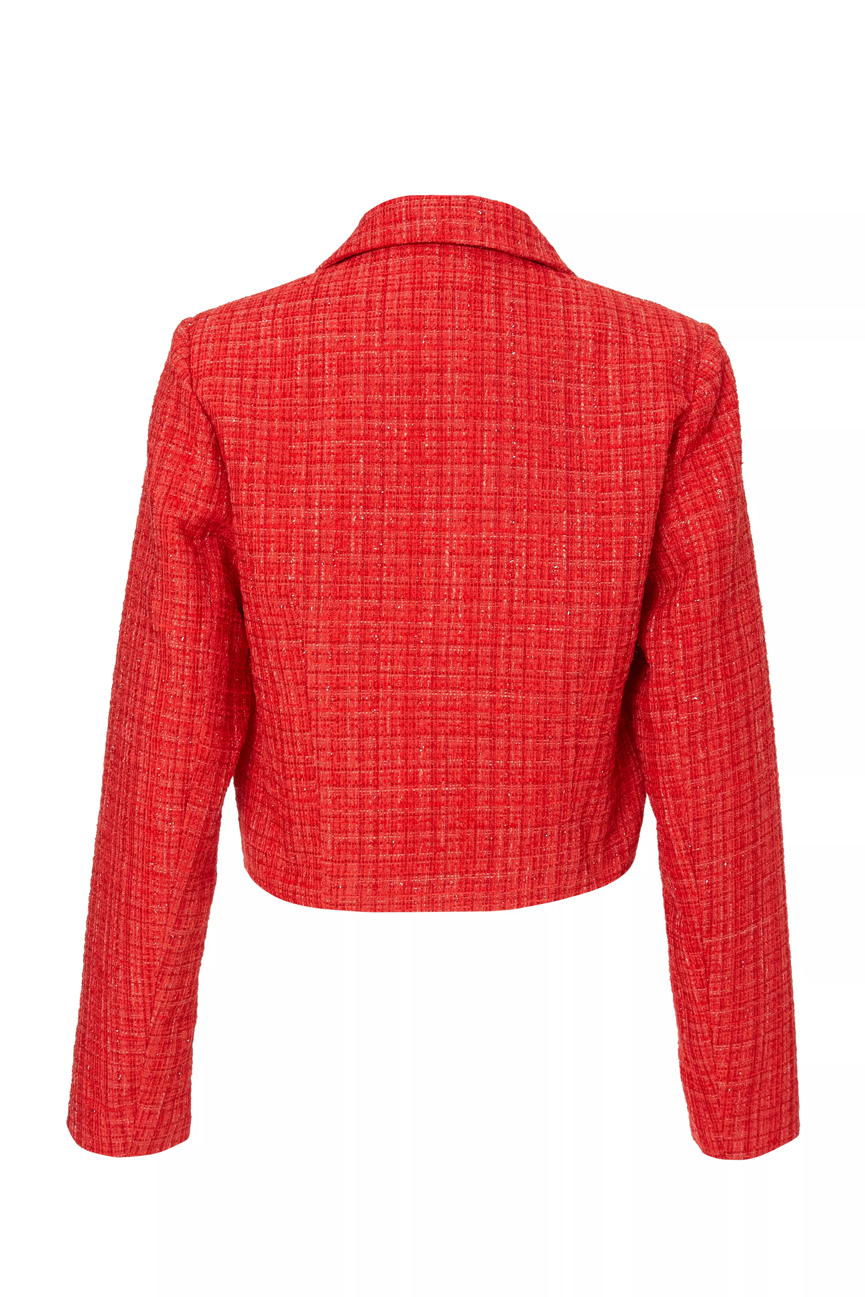 Red Boucle Cropped Blazer