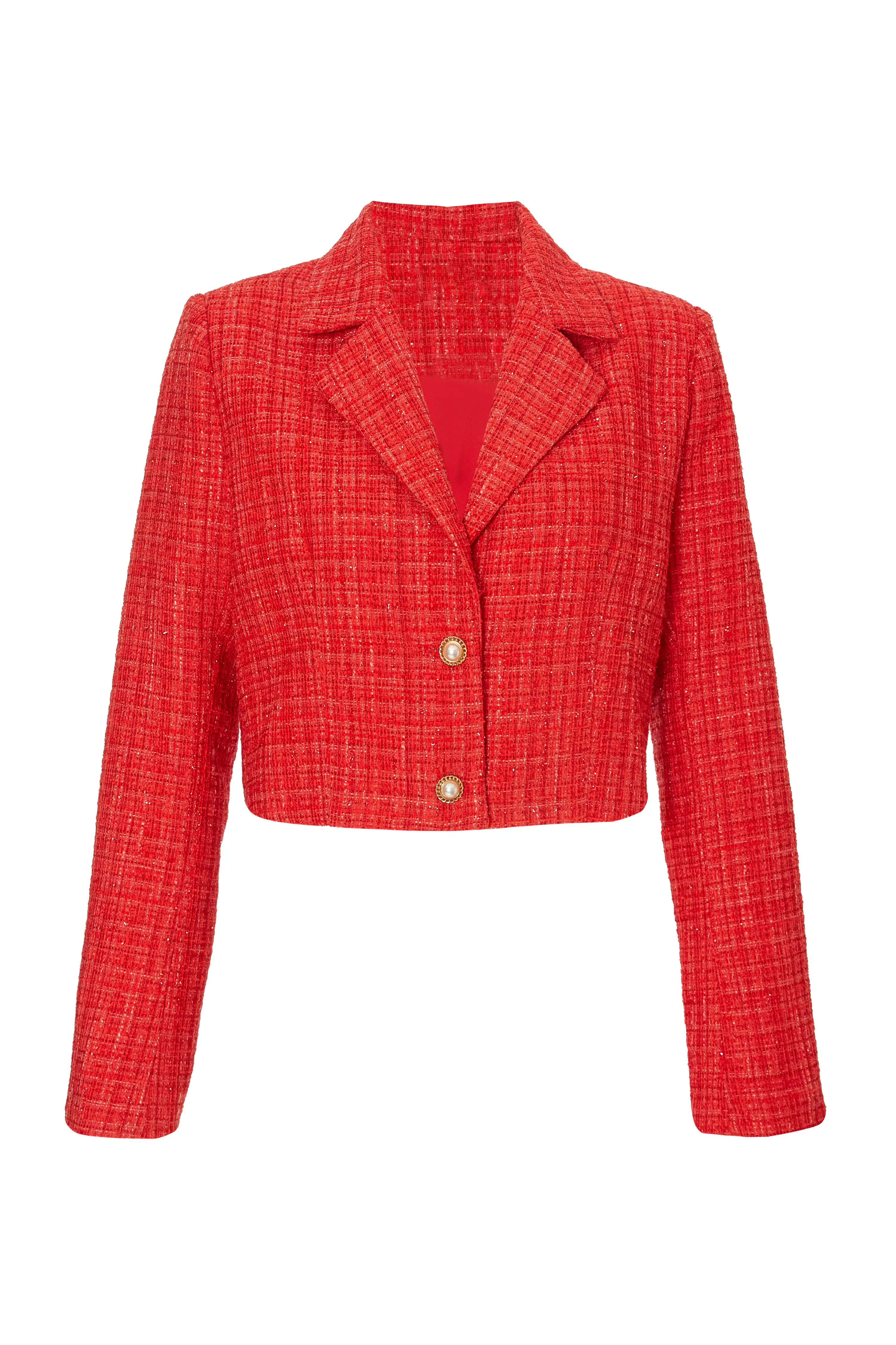 Red Boucle Cropped Blazer