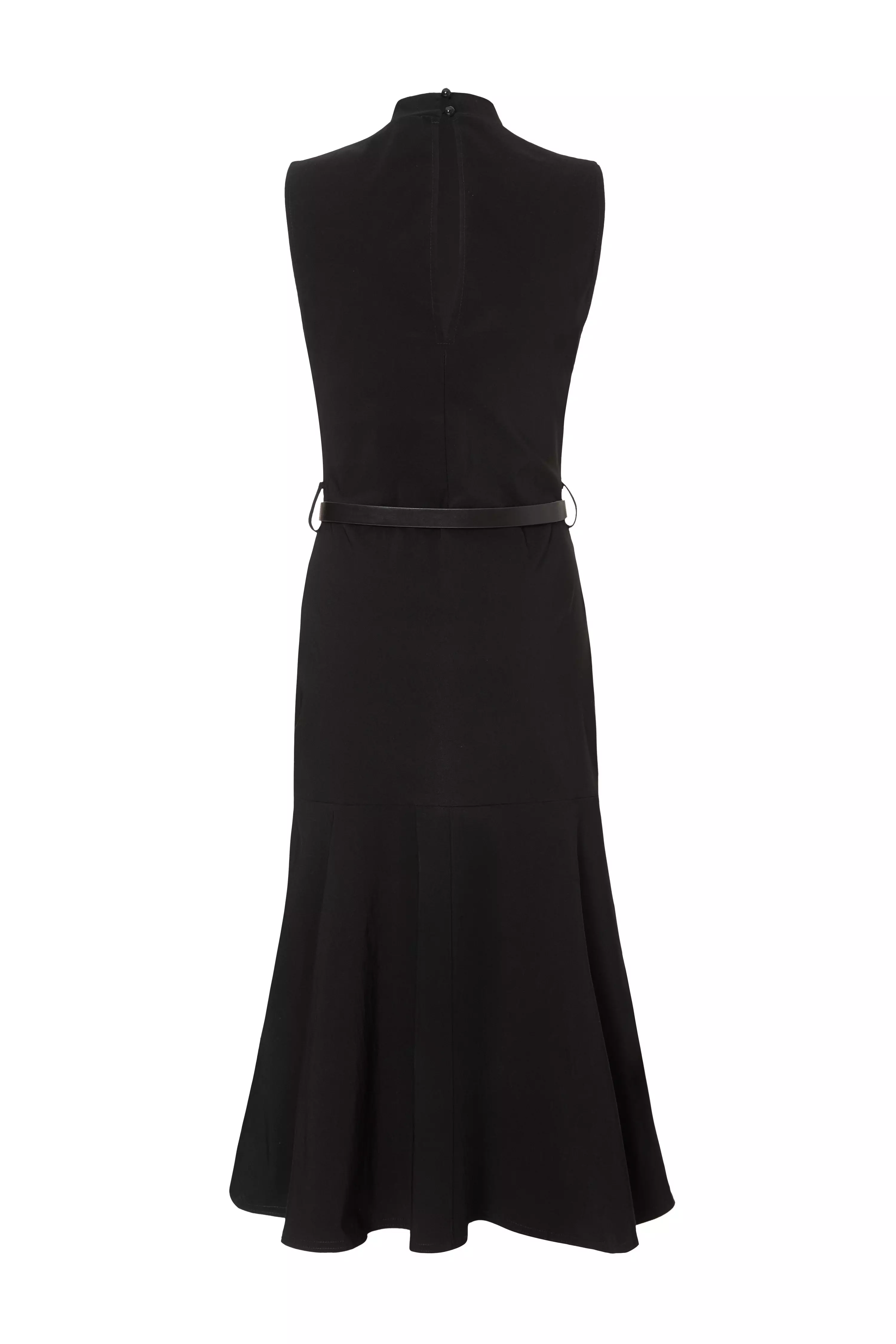 Black Corsage Belt Midi Dress