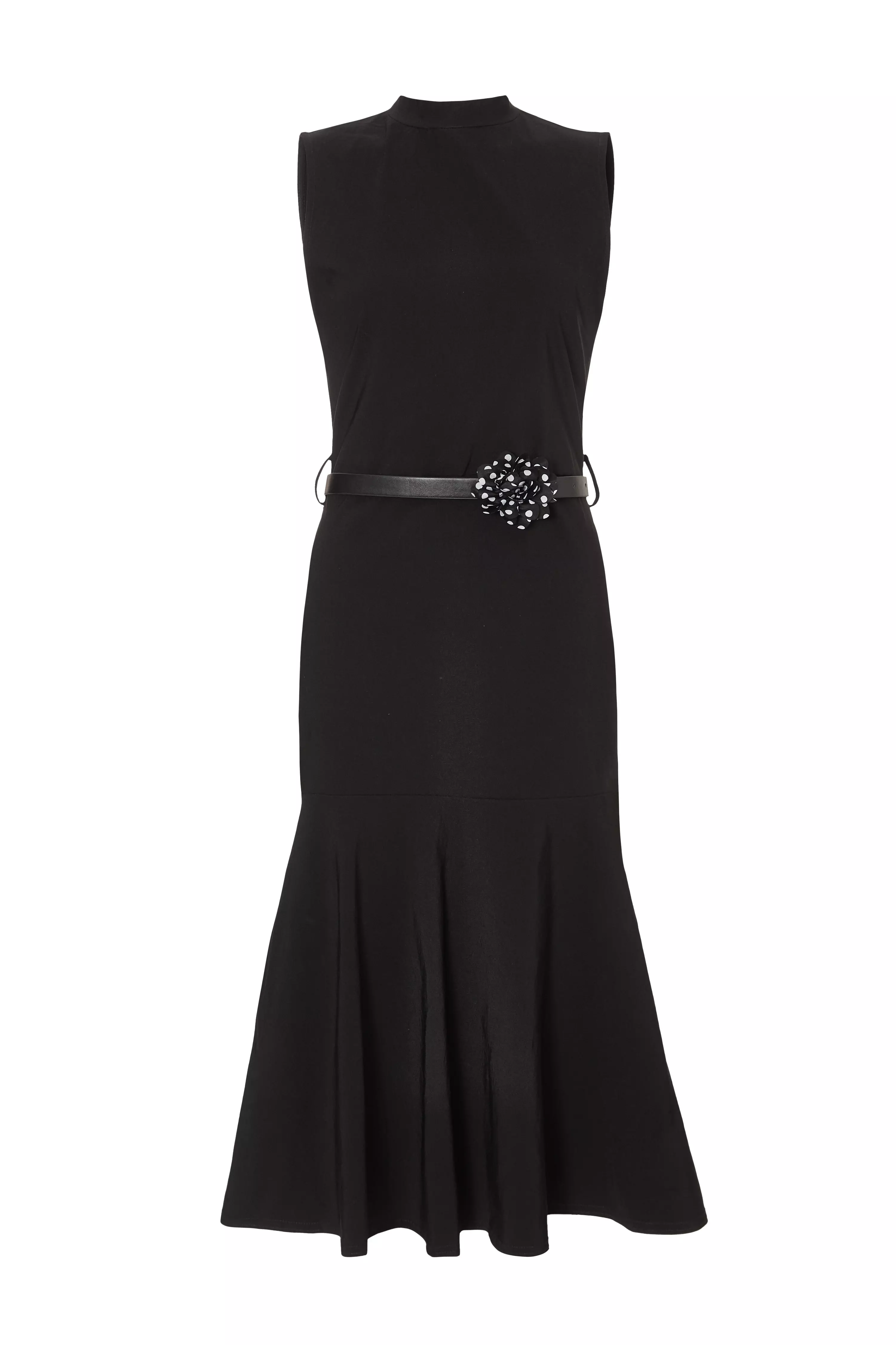 Black Corsage Belt Midi Dress