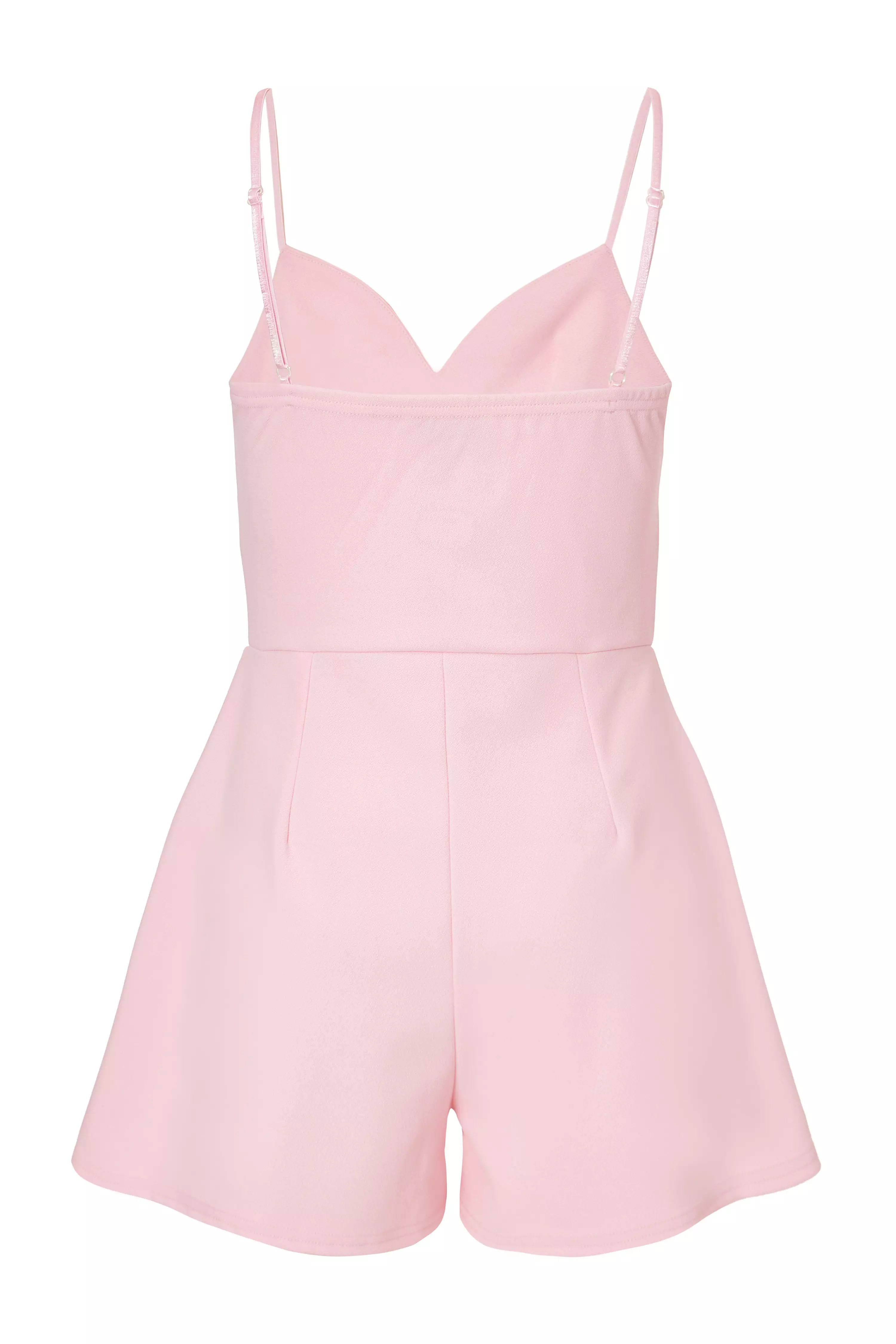 Pale Pink Bow Front Playsuit