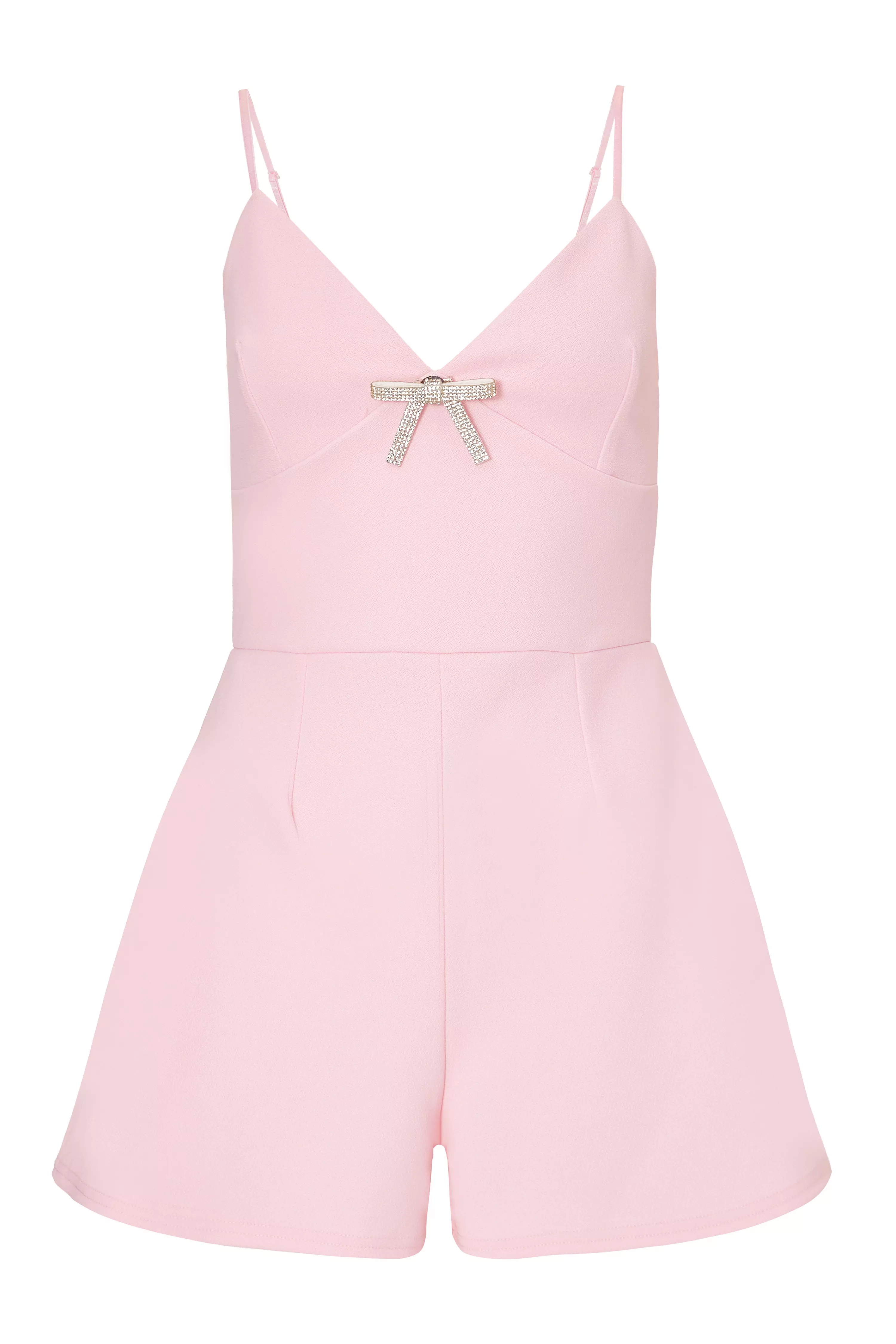 Pale Pink Bow Front Playsuit