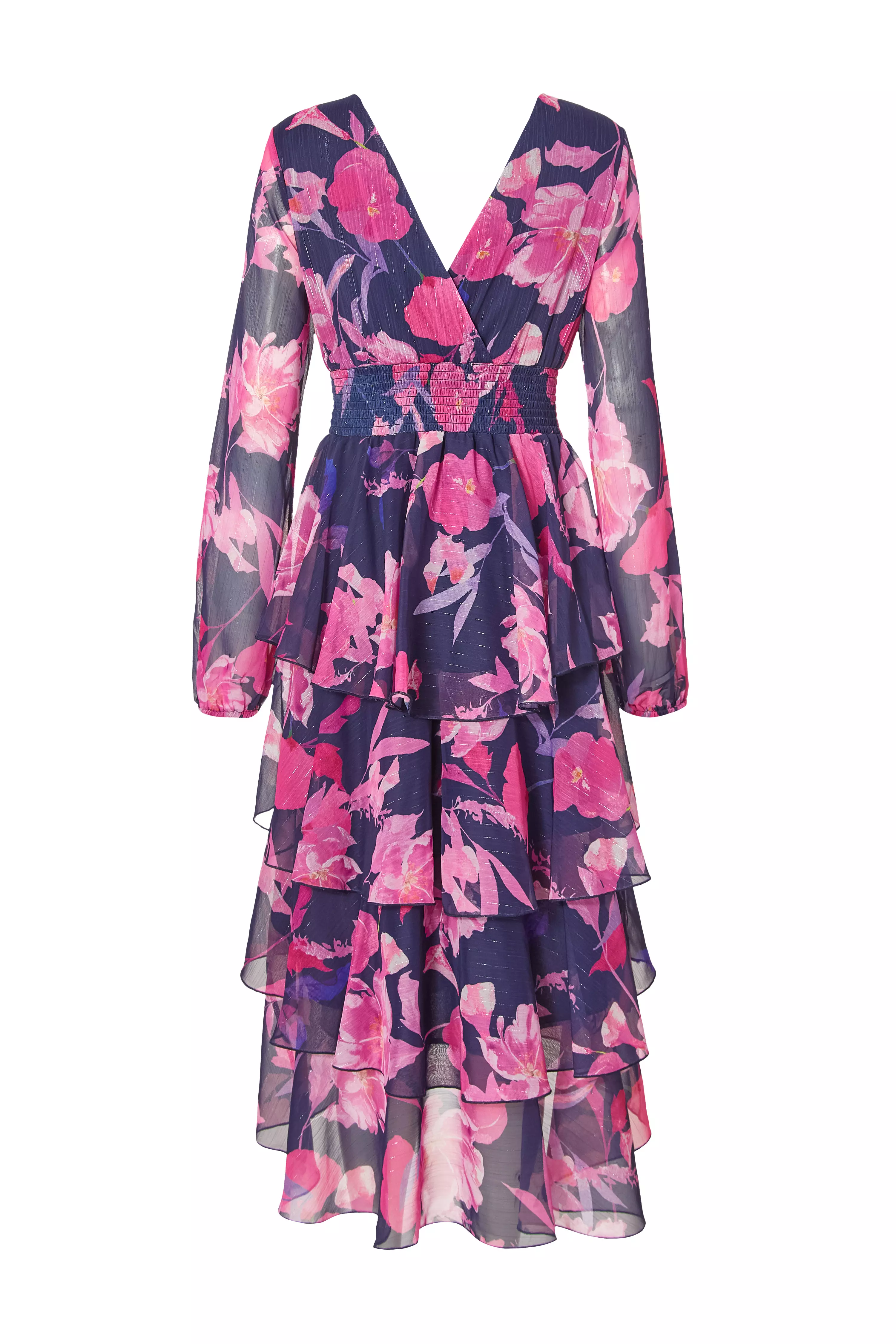 Navy Floral Dip Hem Midaxi Dress