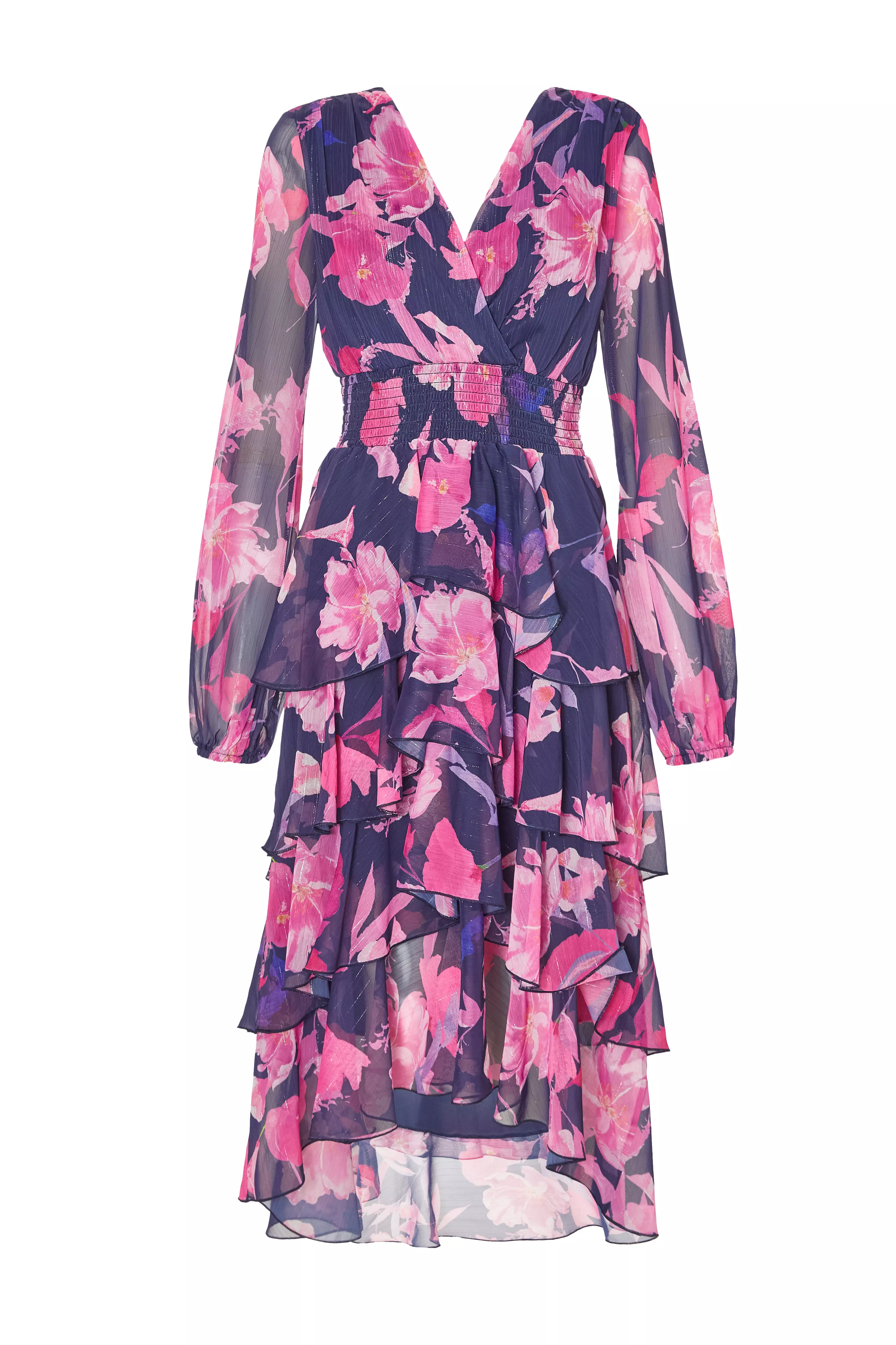 Navy Floral Dip Hem Midaxi Dress