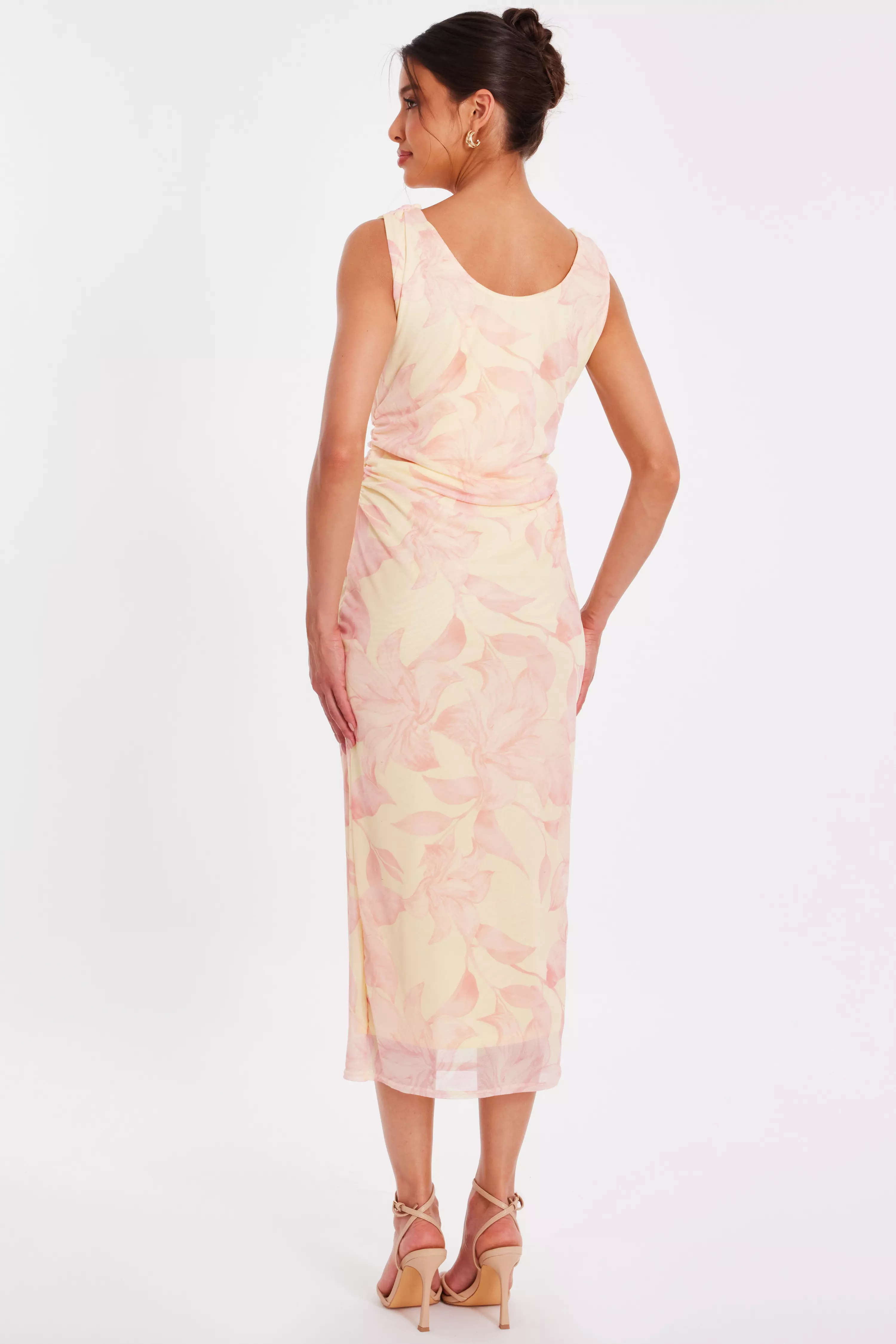 Yellow Mesh Floral Midaxi Dress