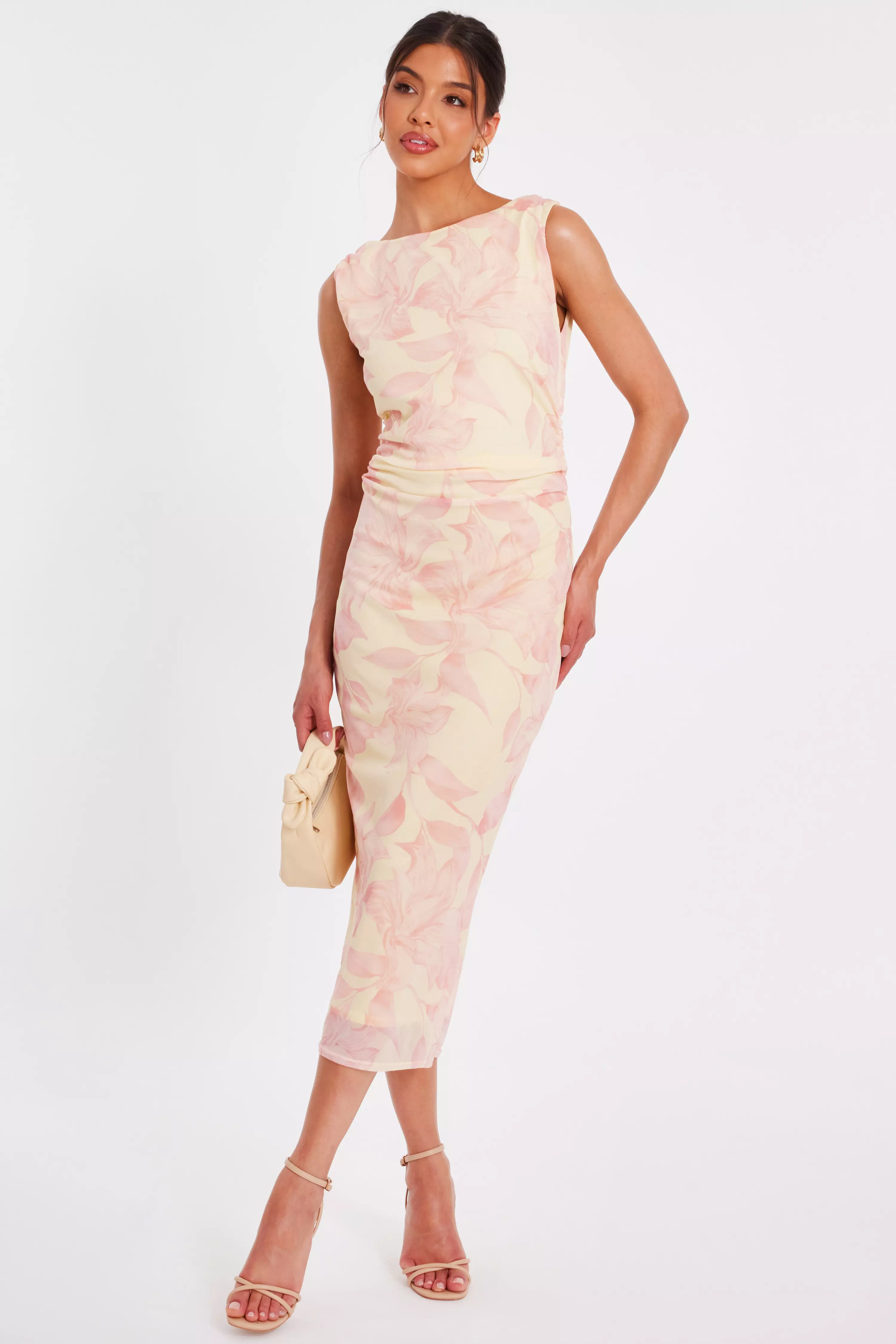 Yellow Mesh Floral Midaxi Dress