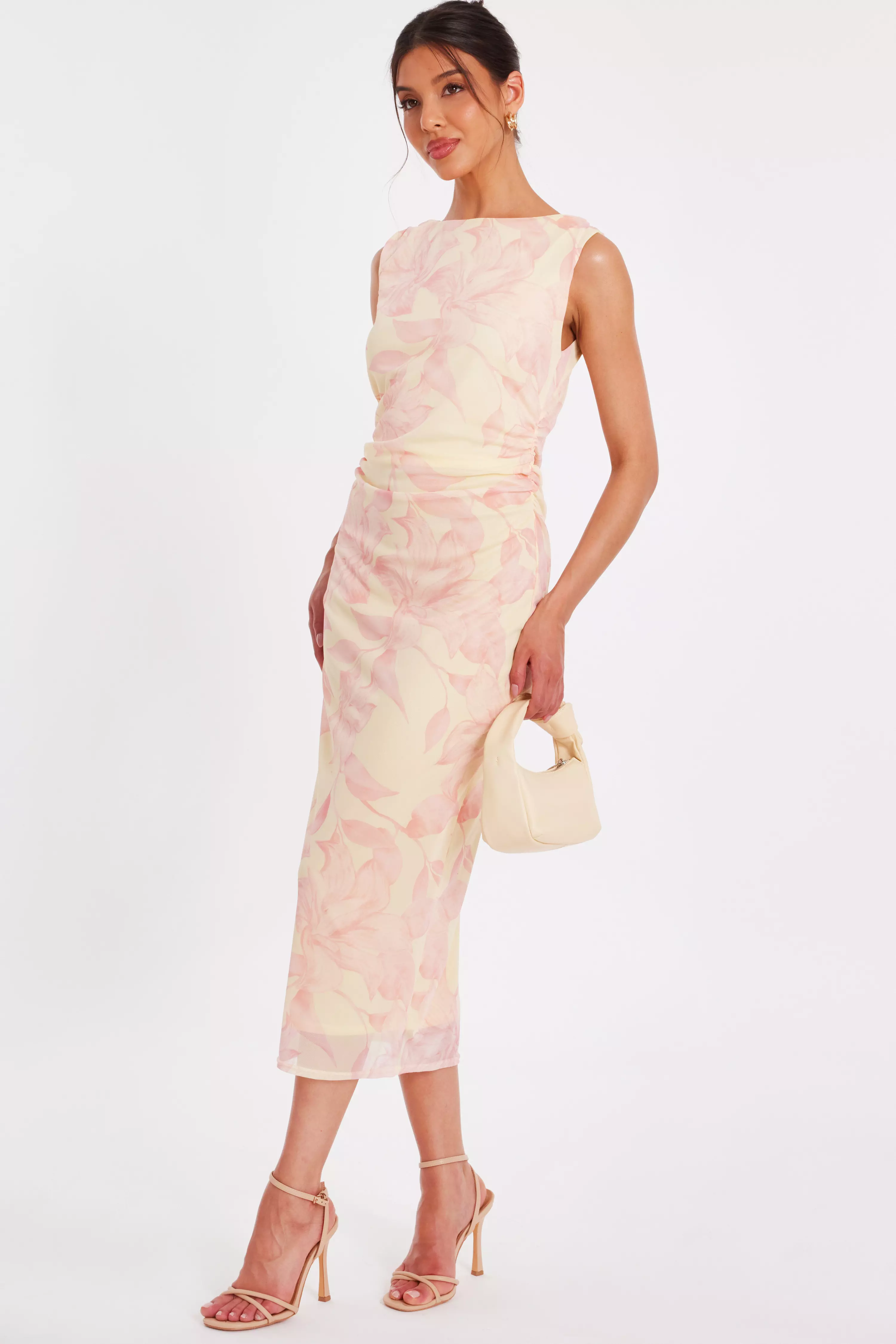 Yellow Mesh Floral Midaxi Dress