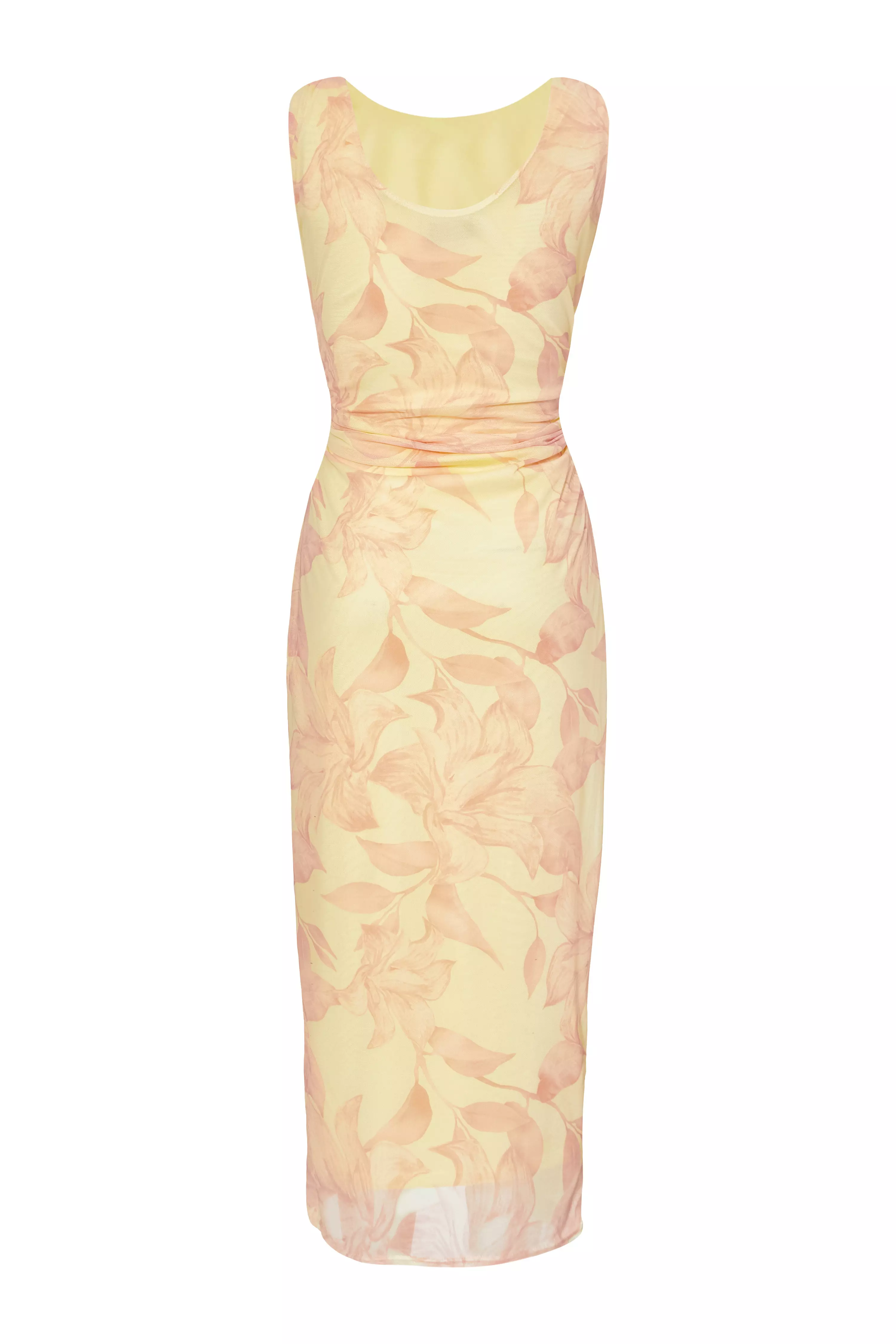 Yellow Mesh Floral Midaxi Dress