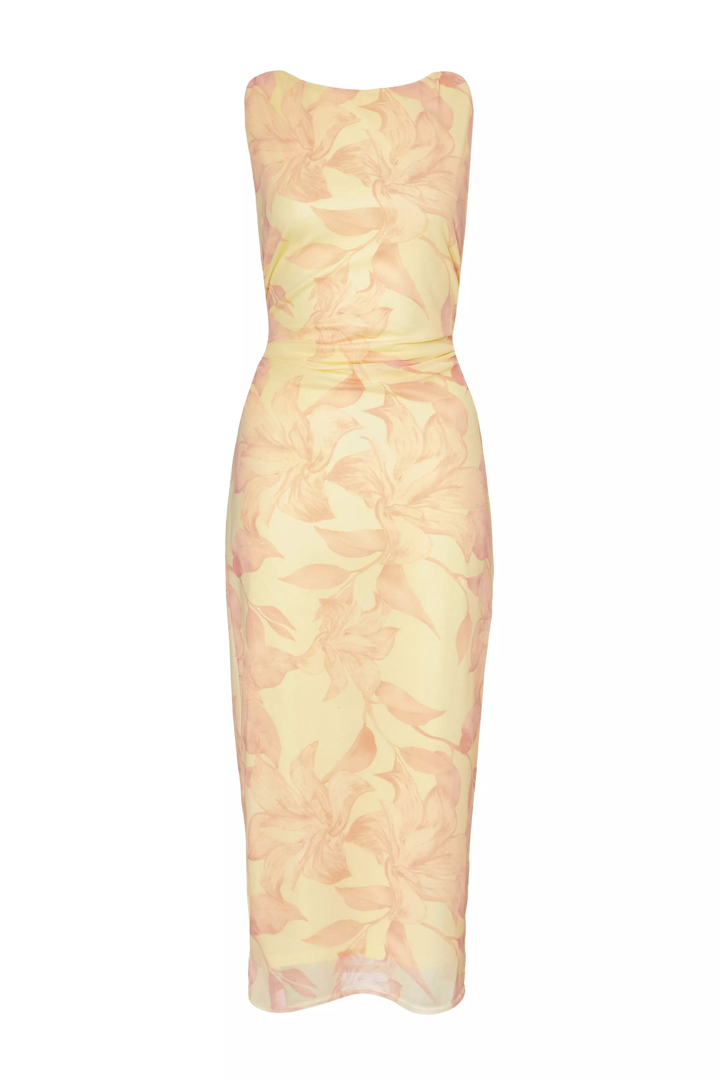 Yellow Mesh Floral Midaxi Dress