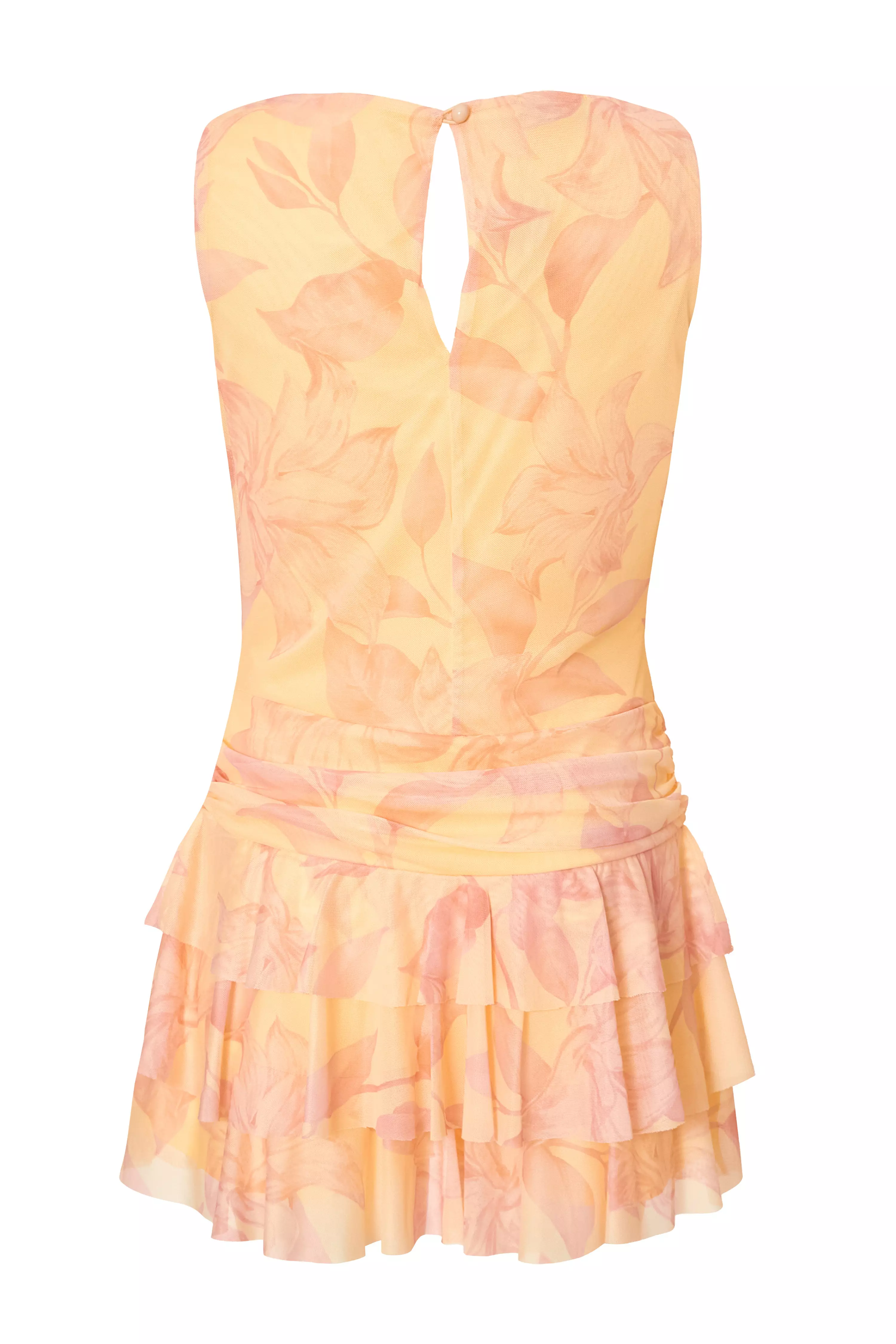 Yellow Mesh Floral Skort Playsuit