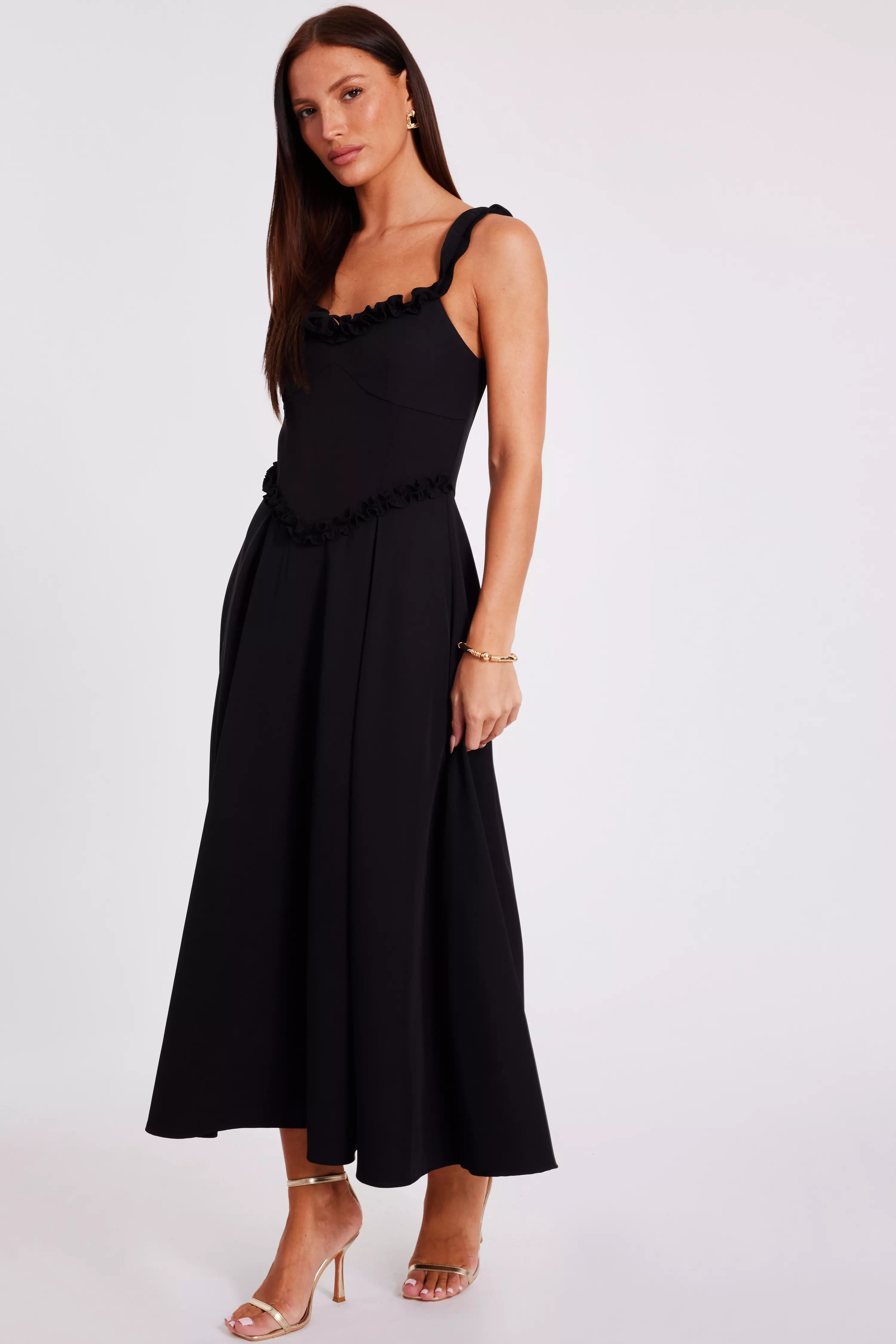 Black Woven Corset Midaxi Dress