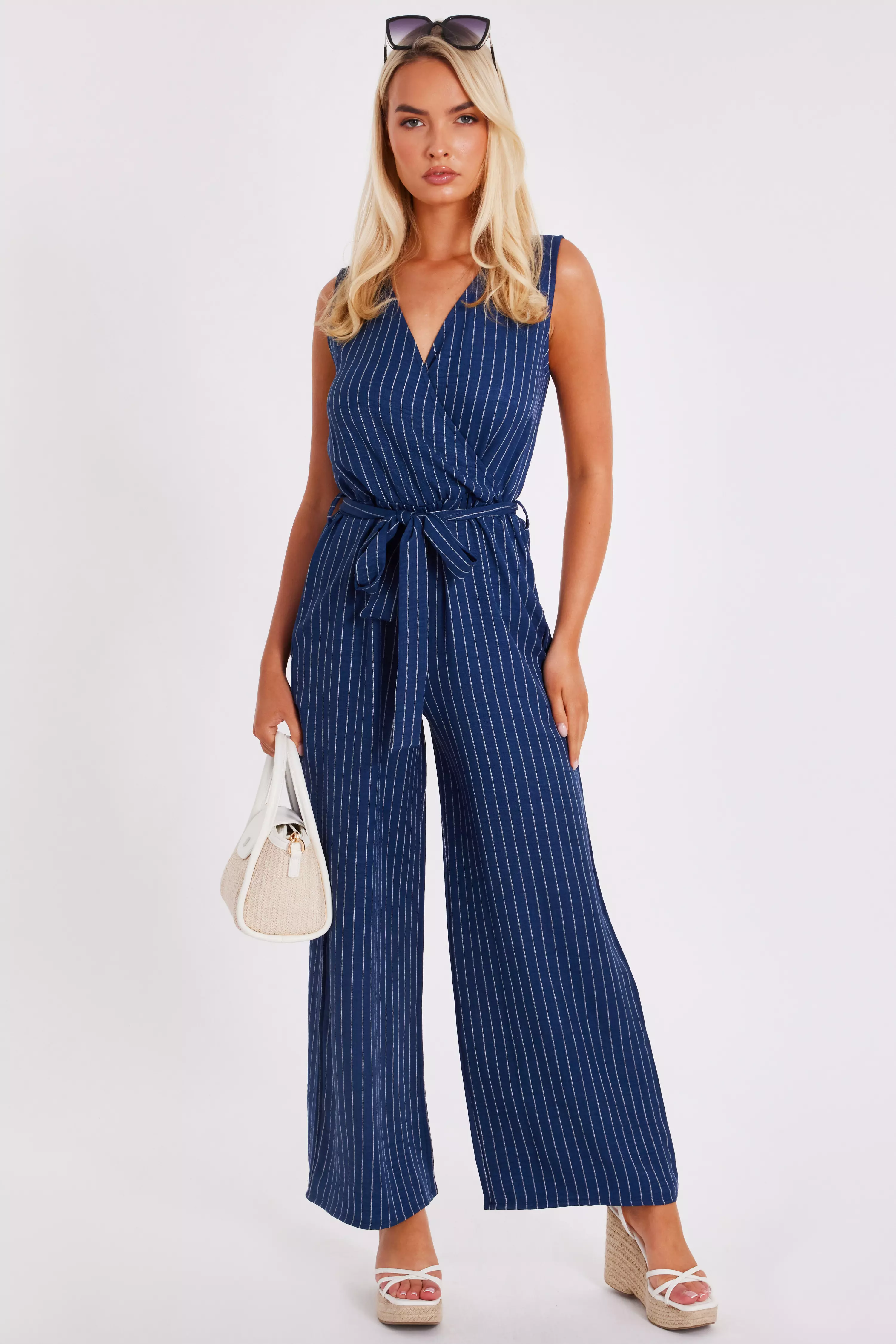 Blue Linen Striped Jumpsuit