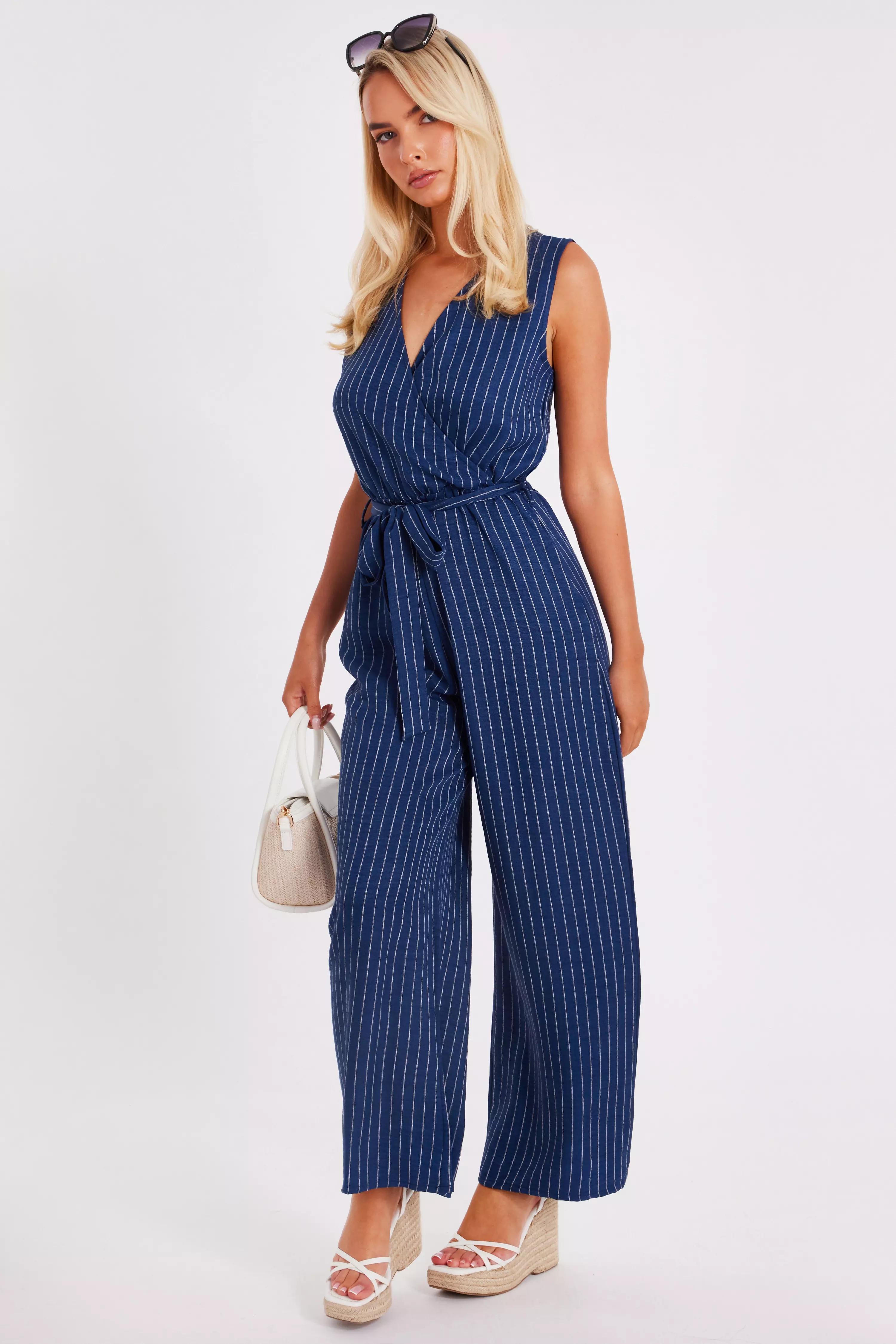 Blue Linen Striped Jumpsuit