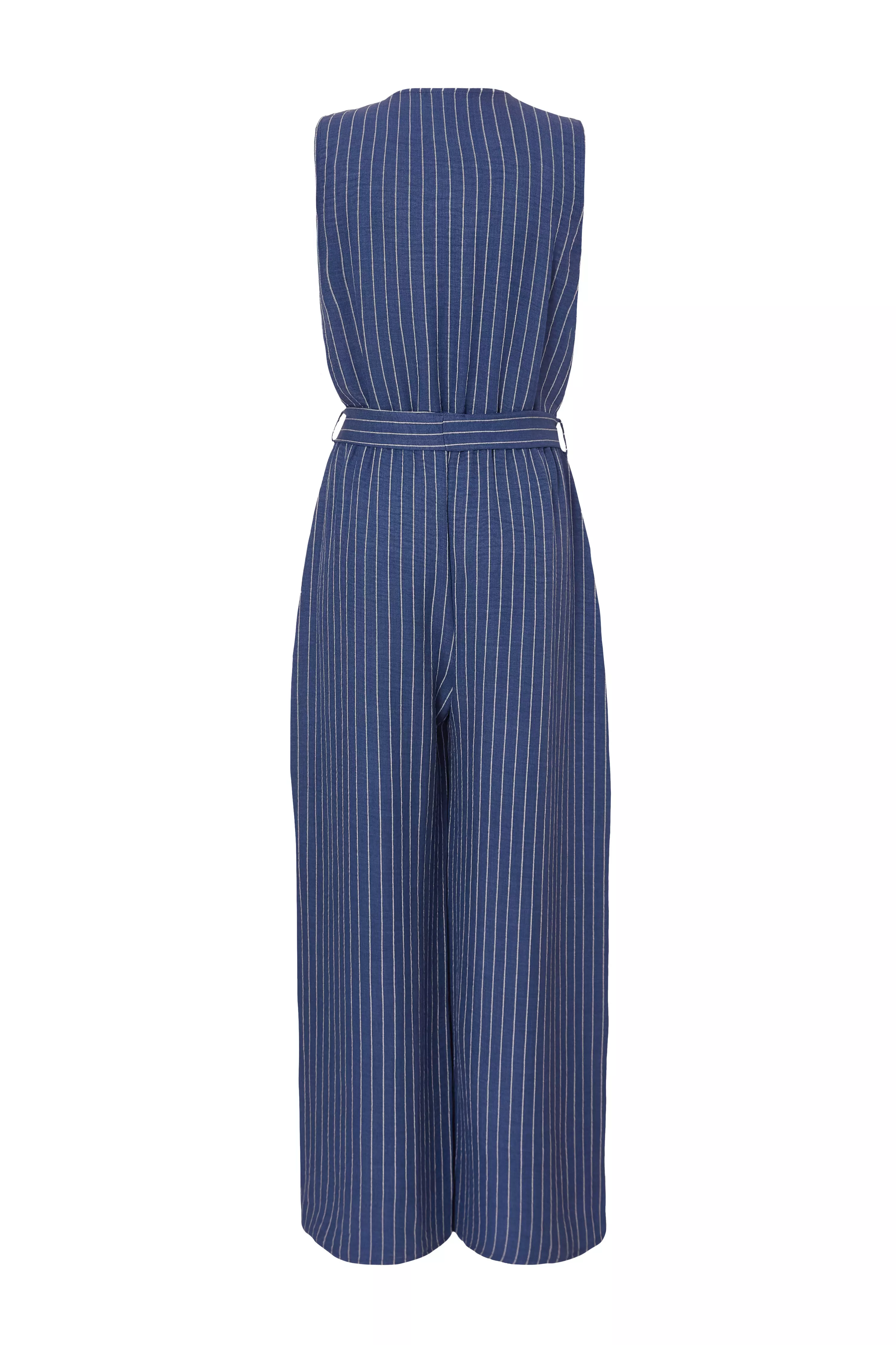 Blue Linen Striped Jumpsuit