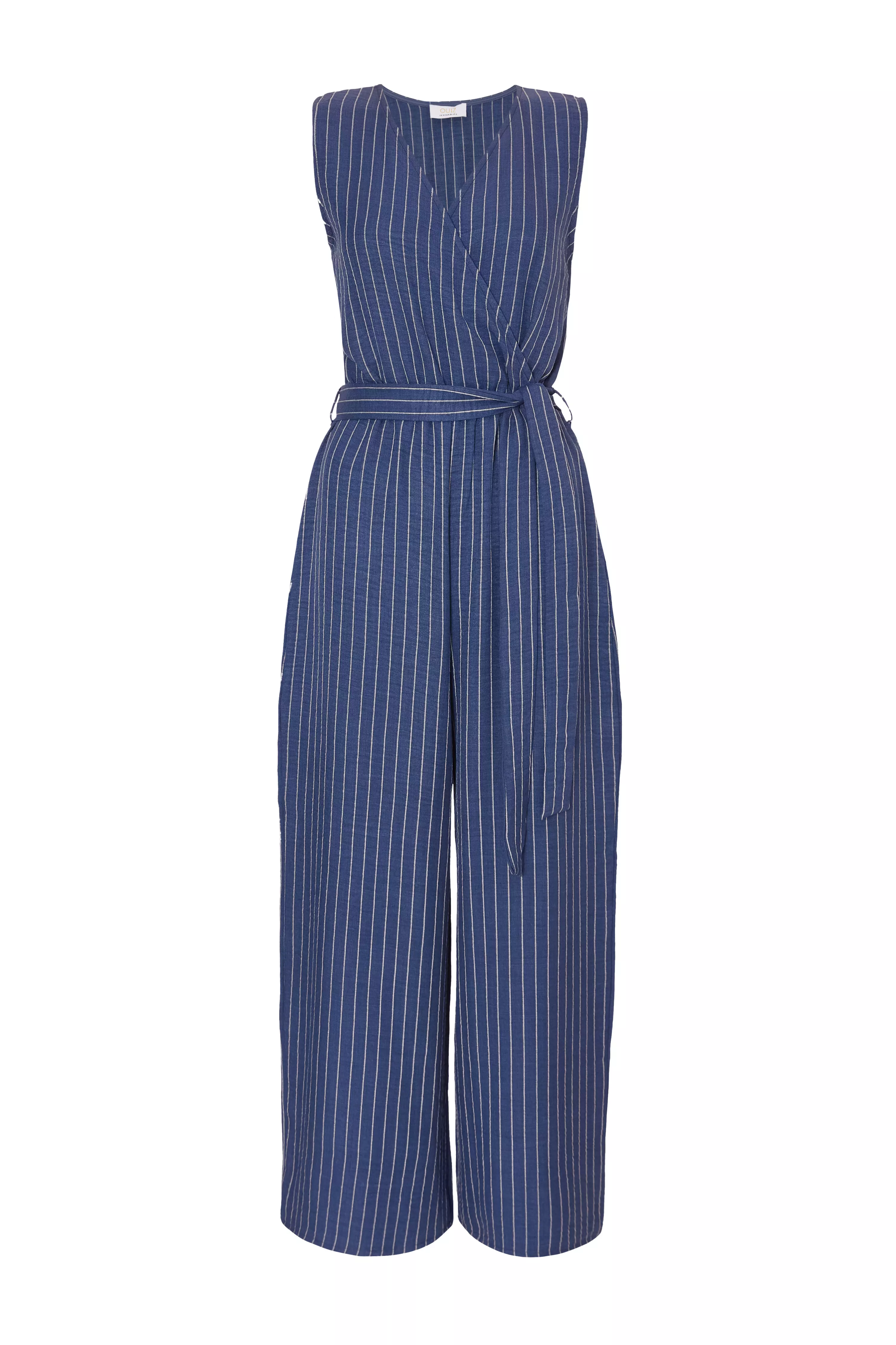Blue Linen Striped Jumpsuit