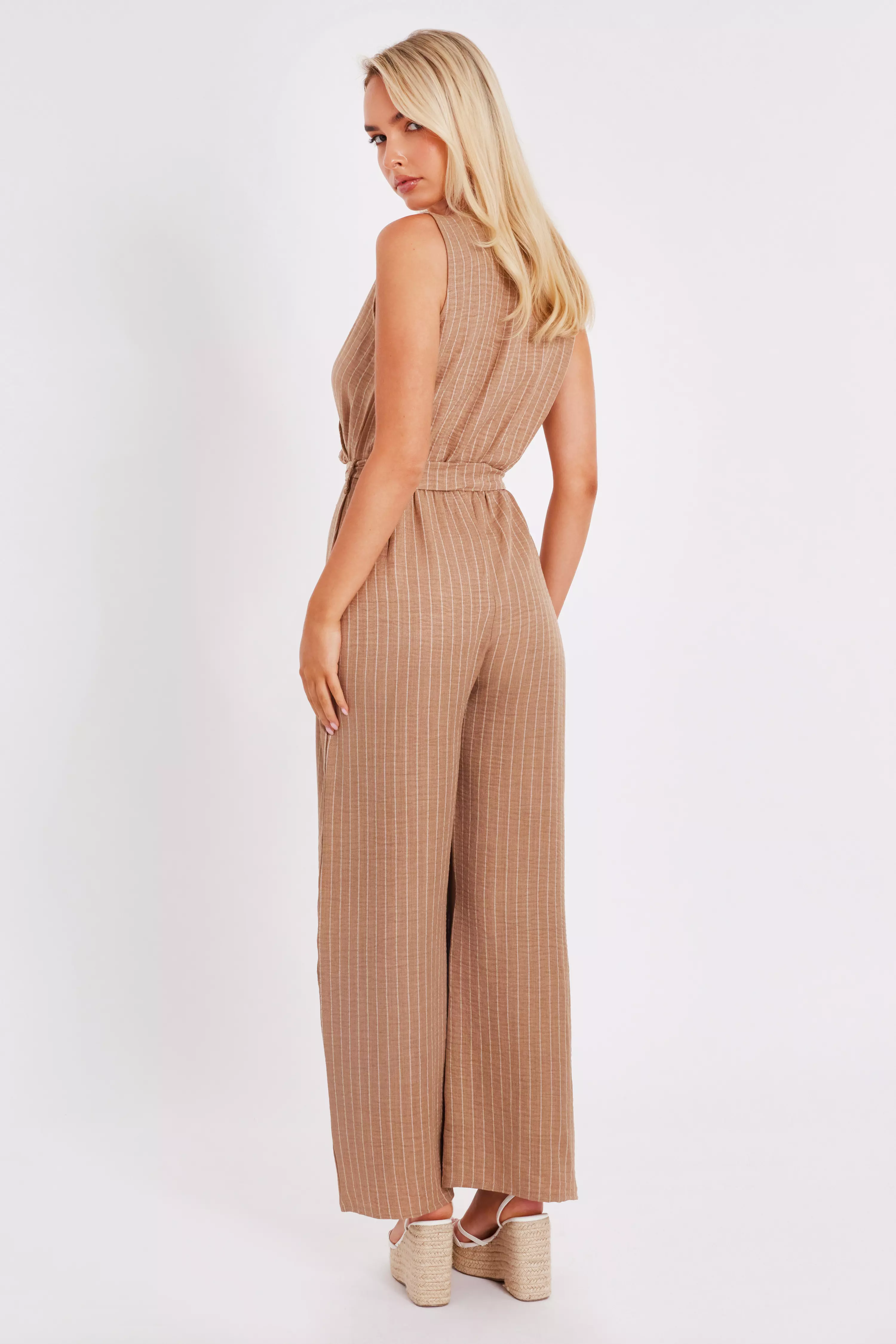 Stone Linen Striped Jumpsuit