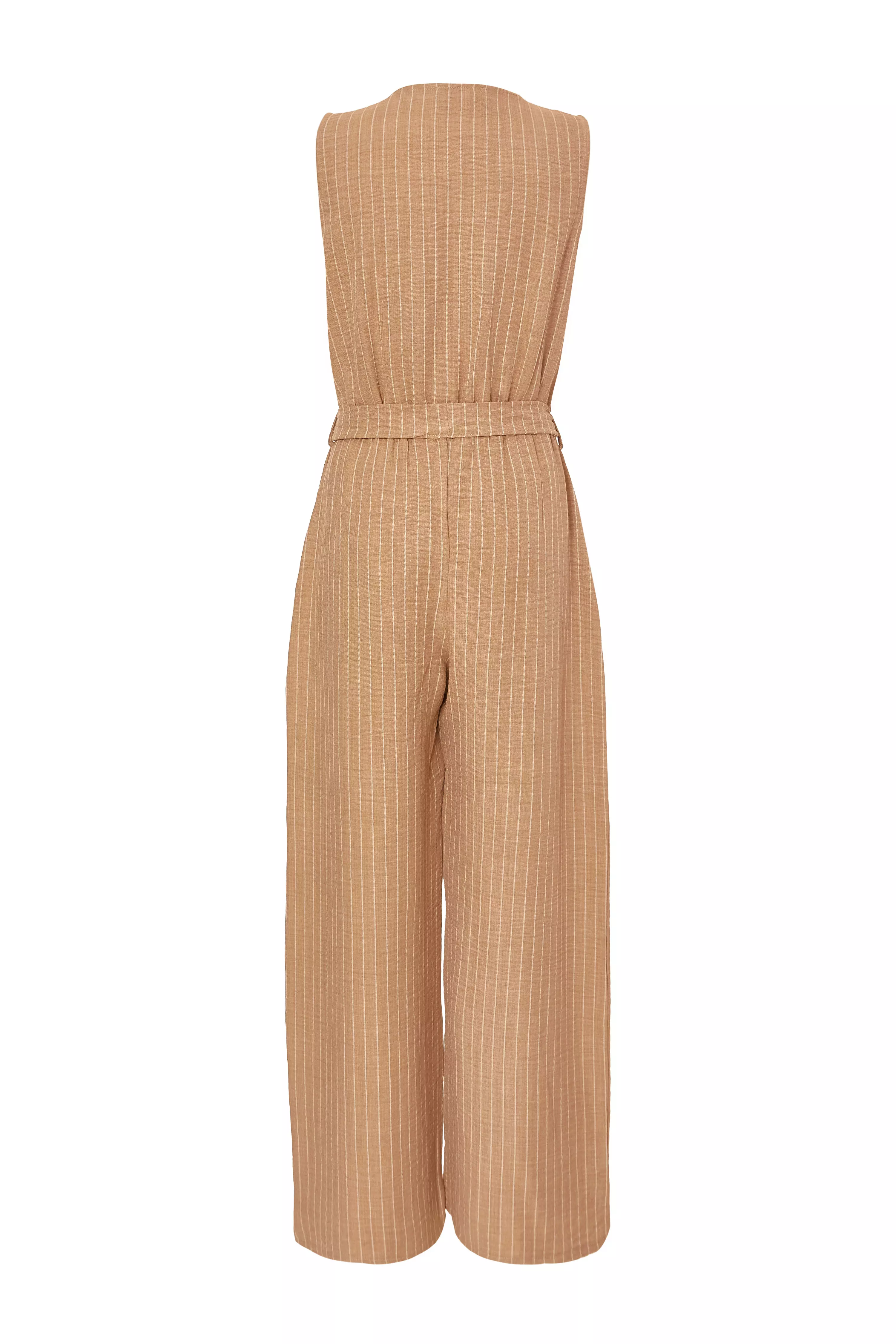 Stone Linen Striped Jumpsuit