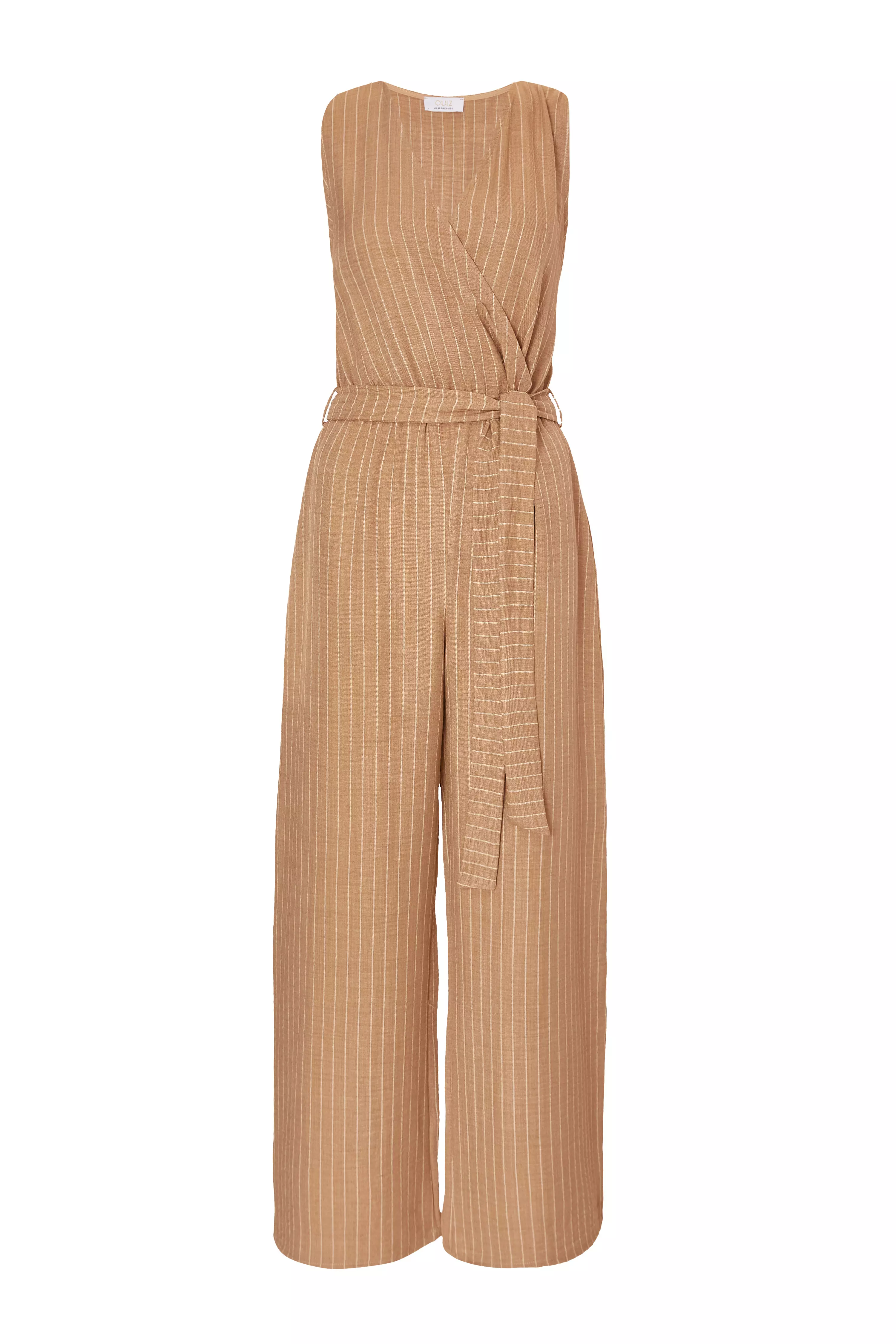Stone Linen Striped Jumpsuit