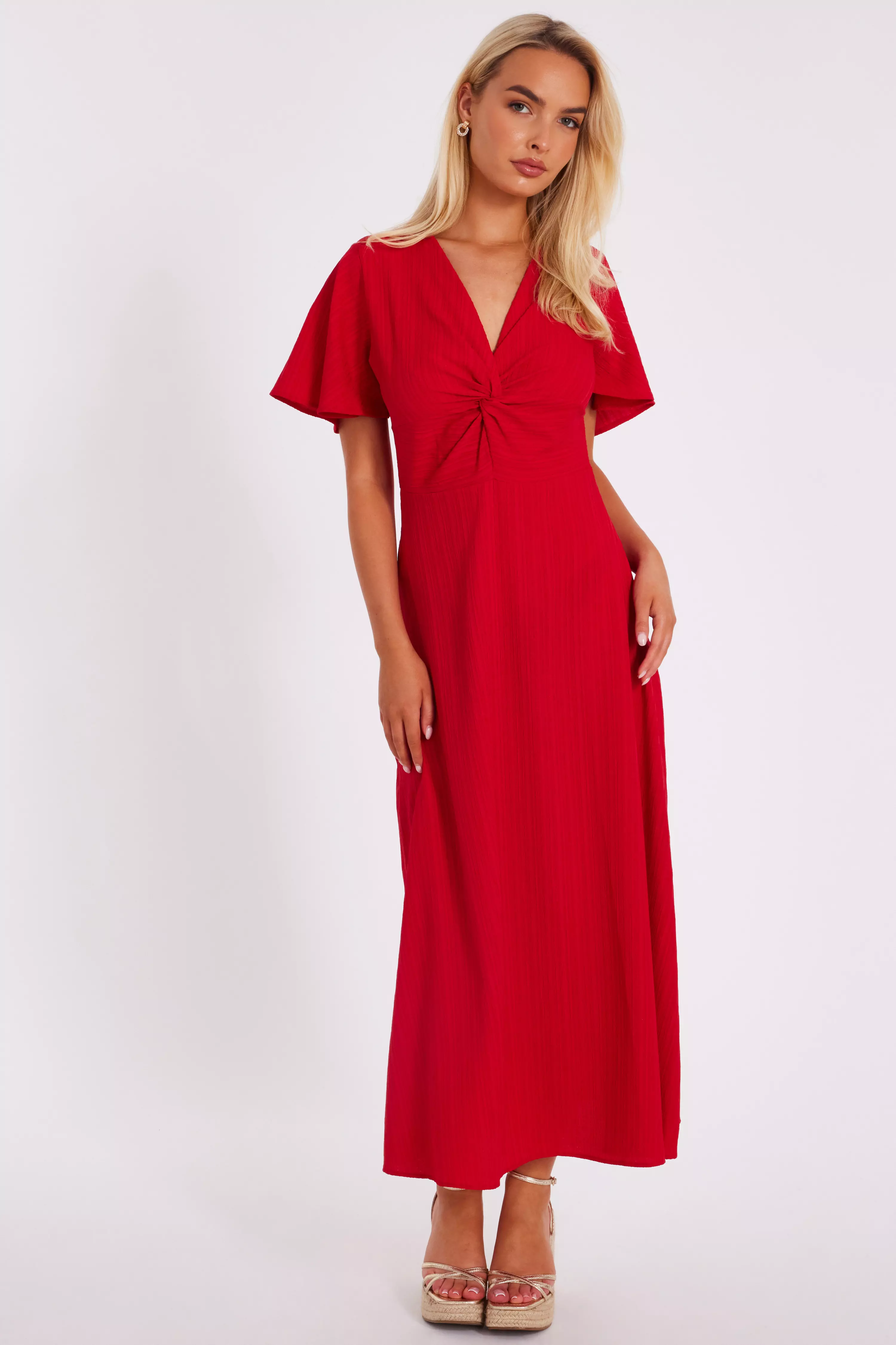 Red Textured Knot Midi Dress