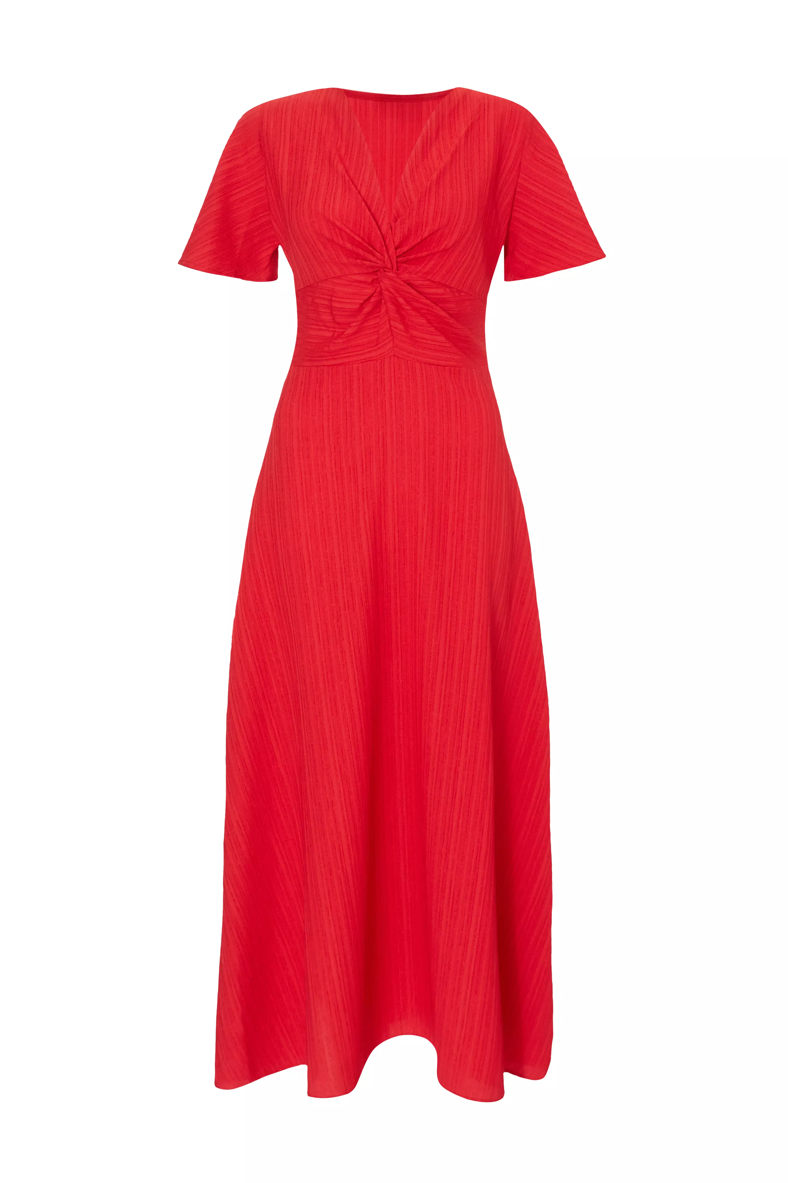 Red Textured Knot Midi Dress