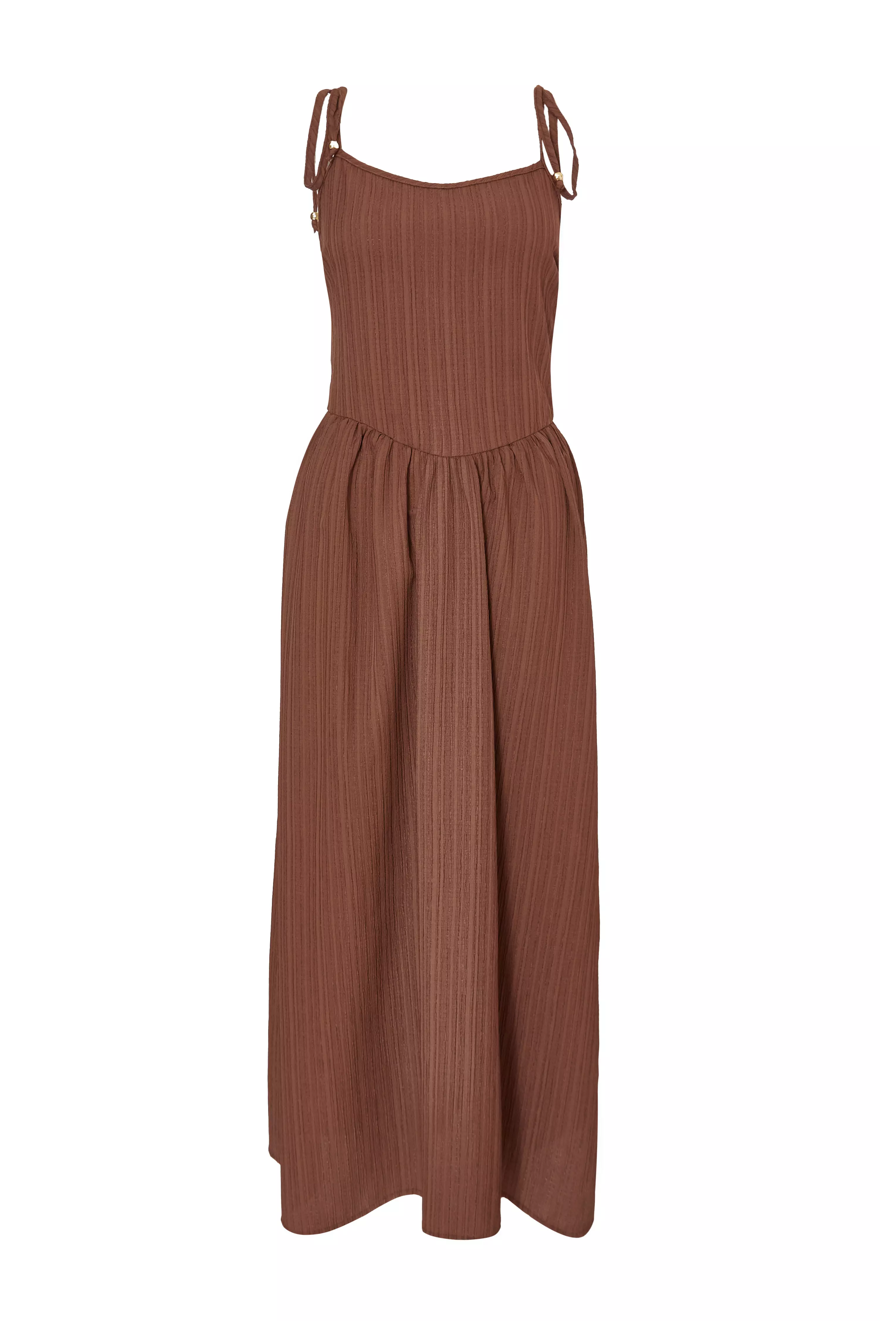 Brown Textured Midi Dress
